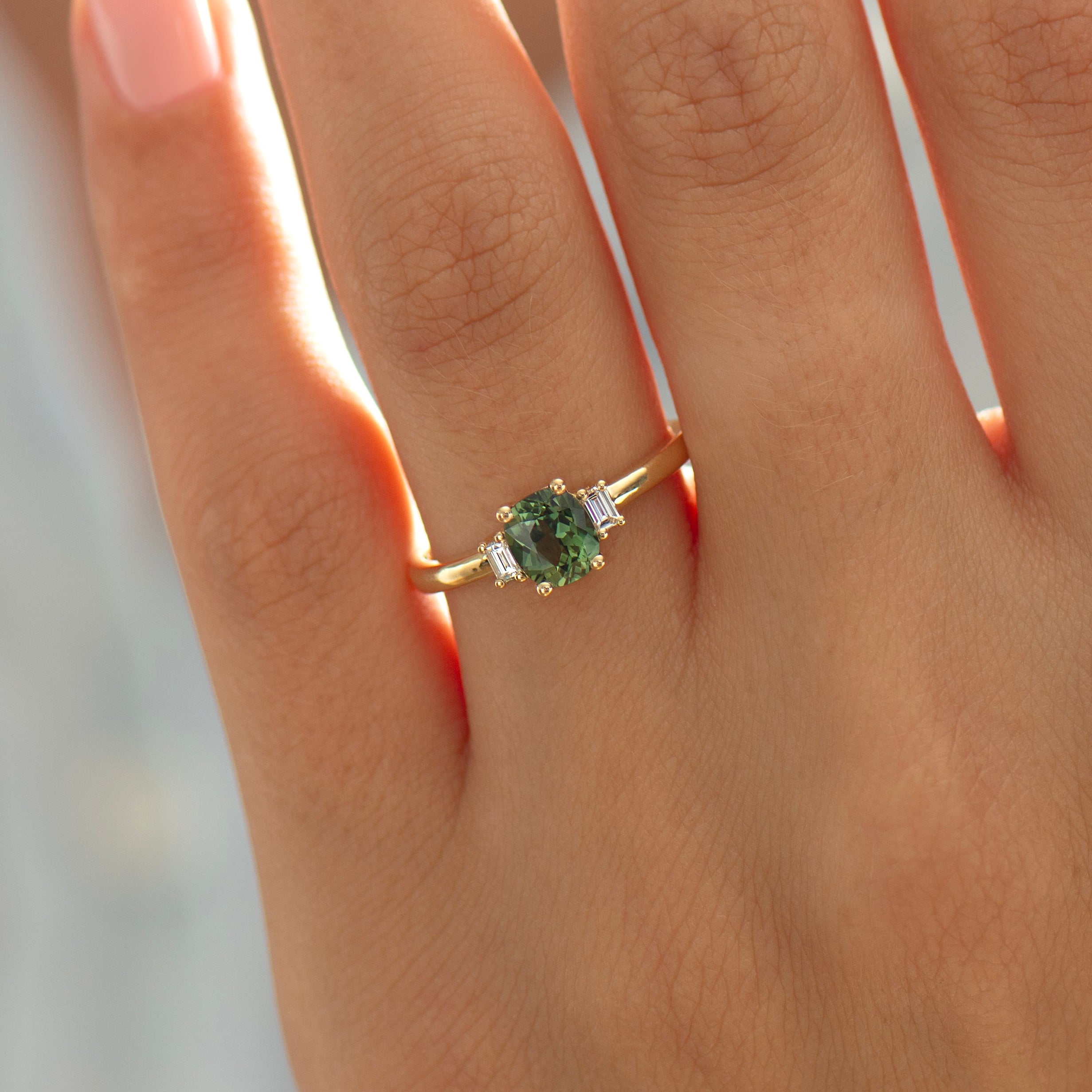 Cushion Green Sapphire Ring