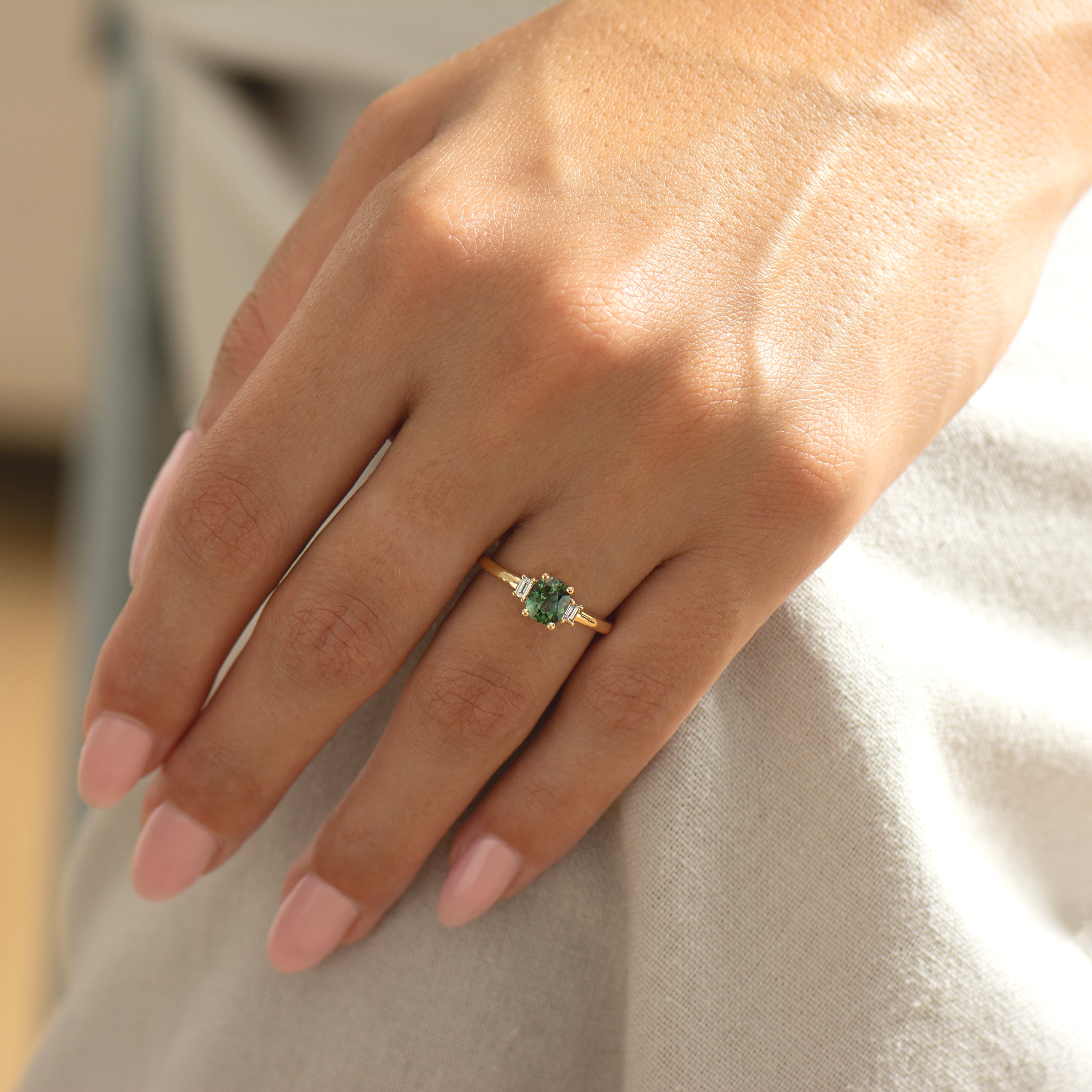Cushion Green Sapphire Ring