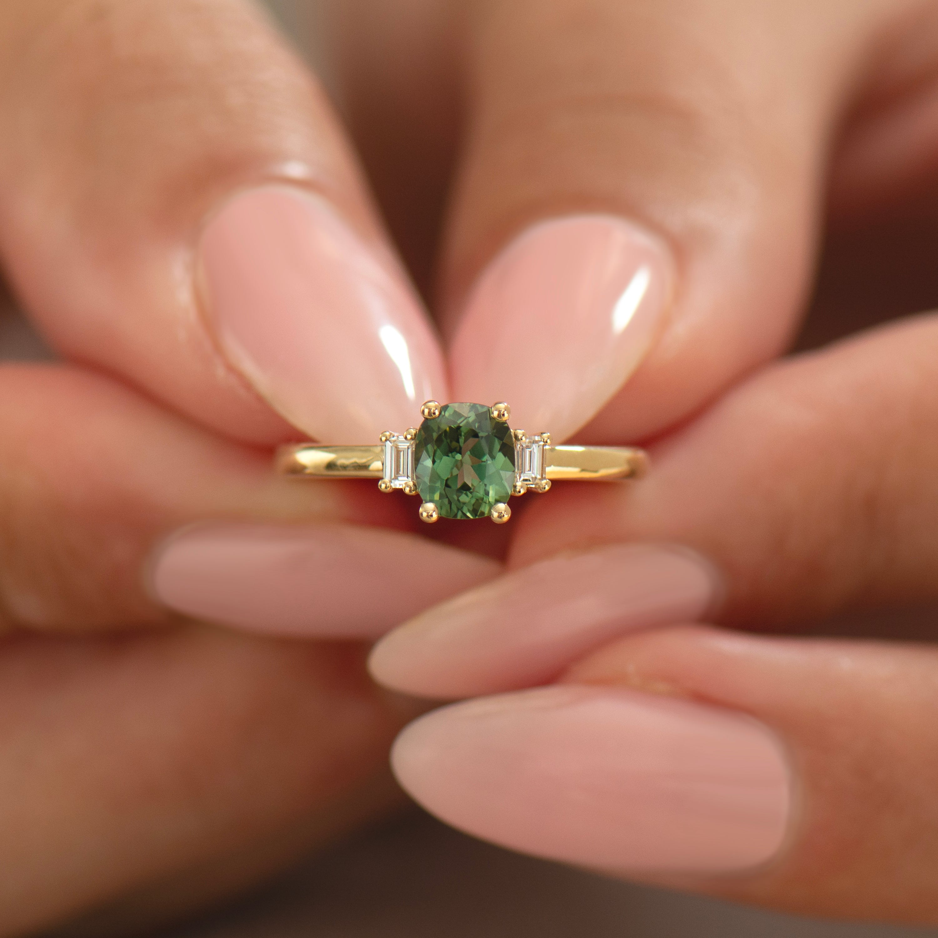 Cushion Green Sapphire Ring