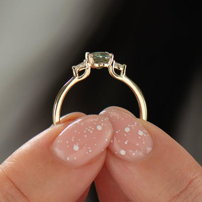 Floating Green Sapphire Engagement Ring - Oval