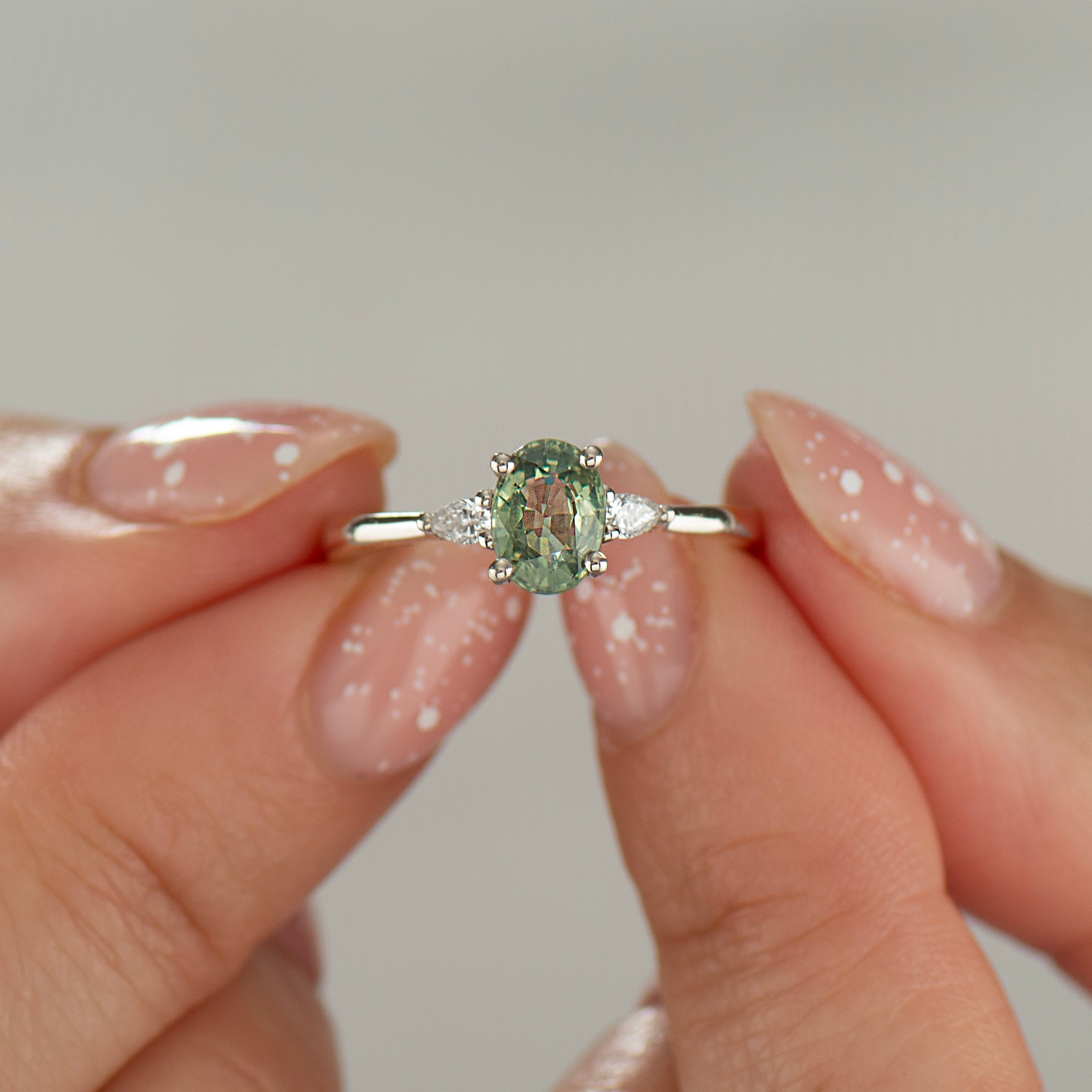 Floating Green Sapphire Engagement Ring - Oval