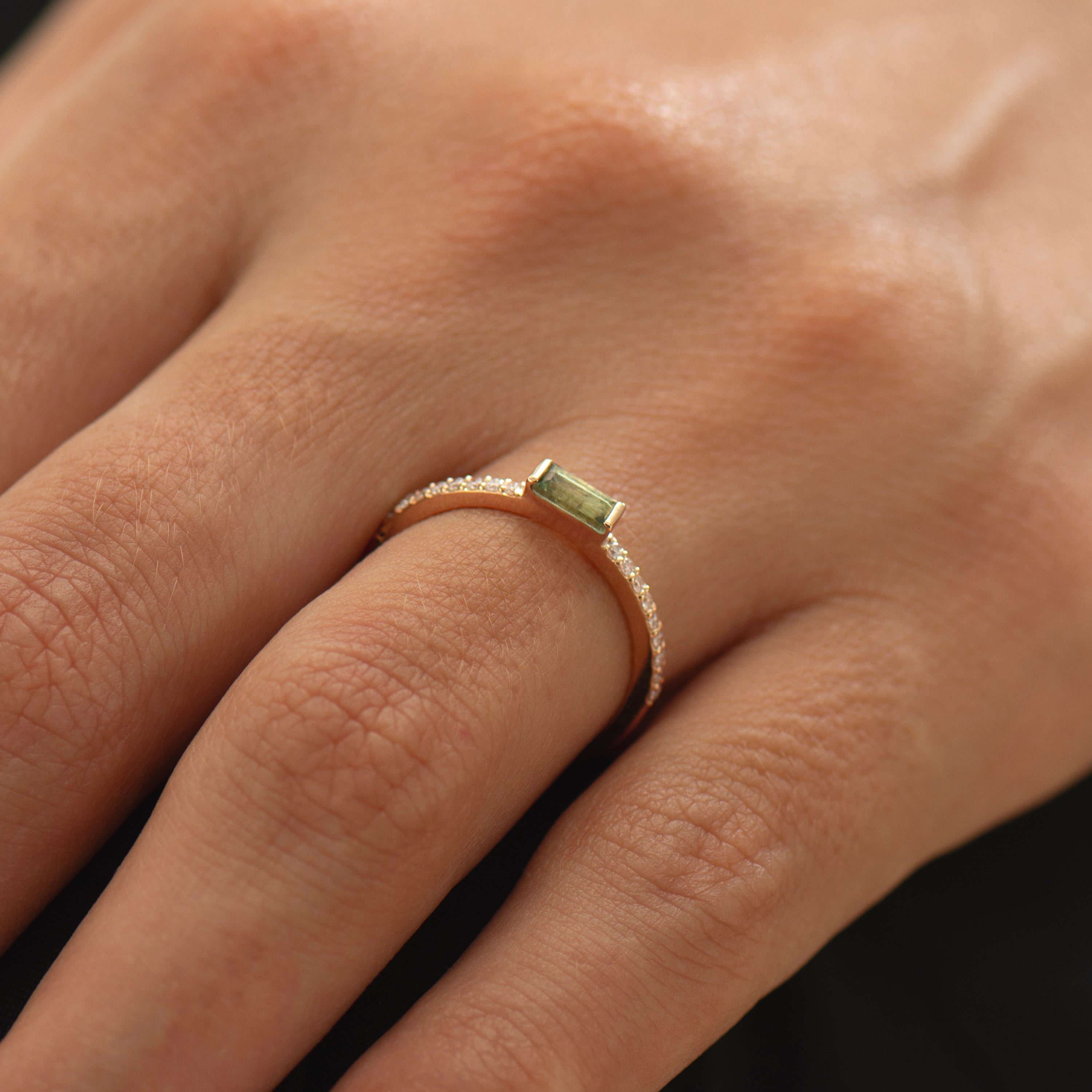 Half Bezel, Baguette Green Sapphire Ring
