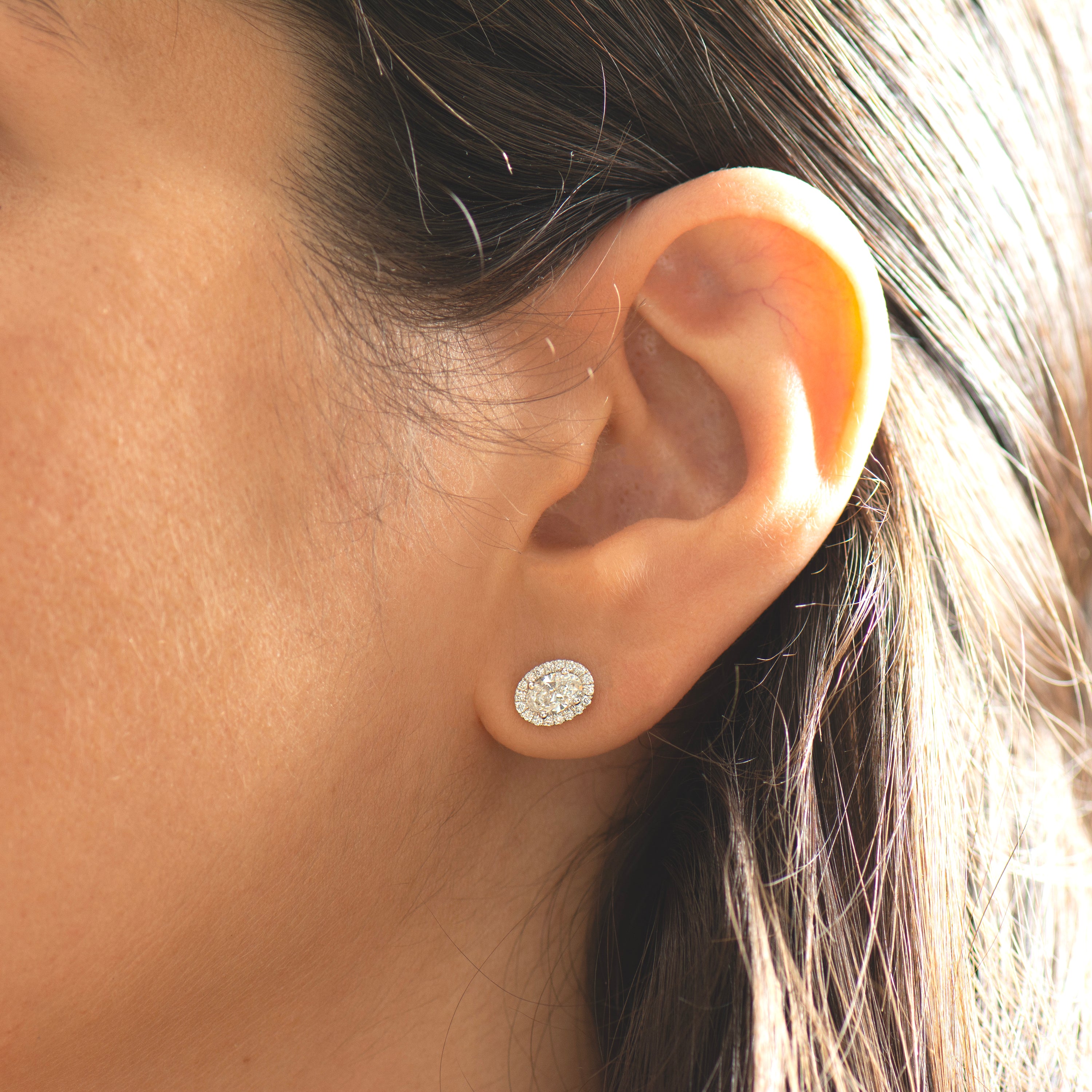 Oval Diamond Halo Earrings