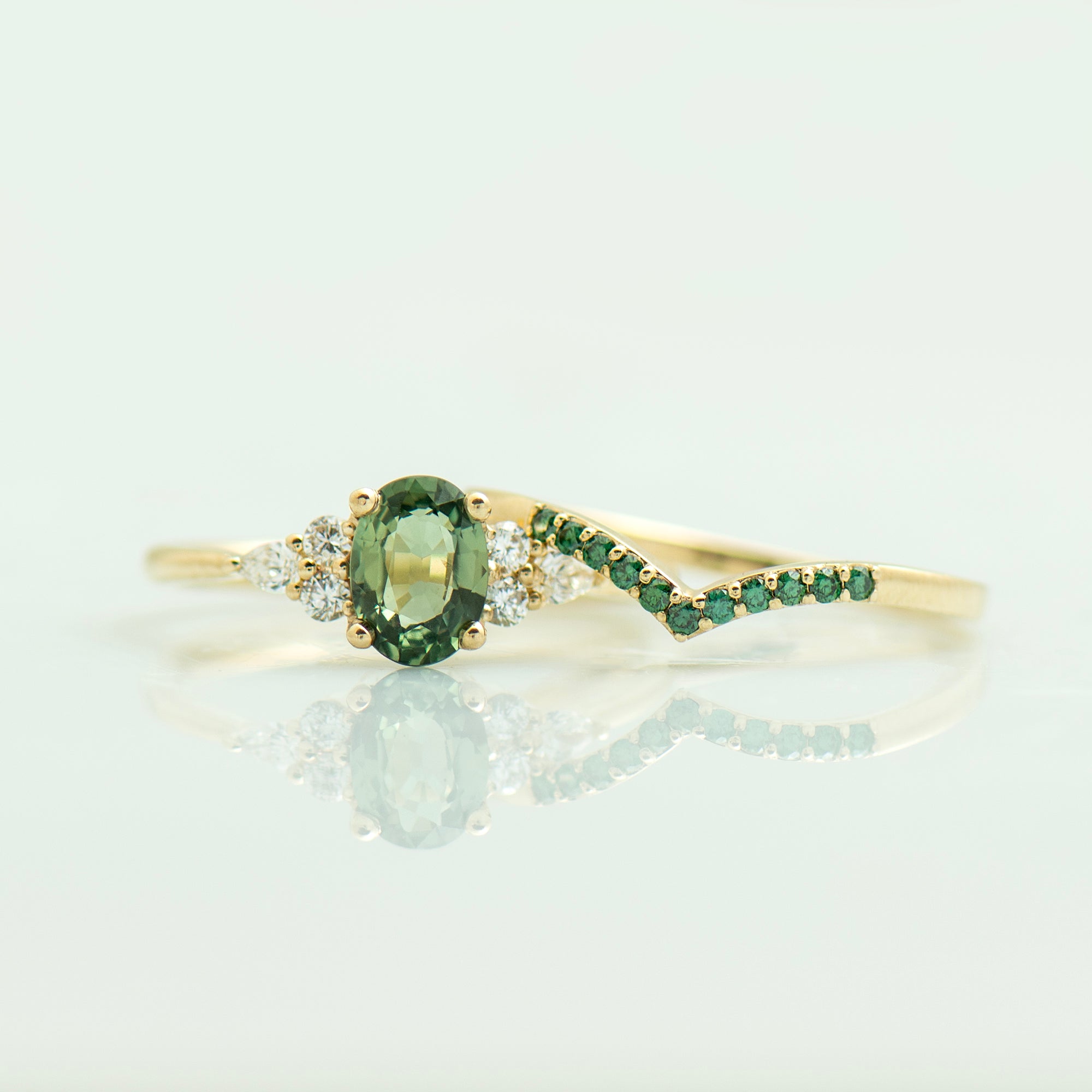 Green Sapphire Engagement Set - Green Diamonds Set