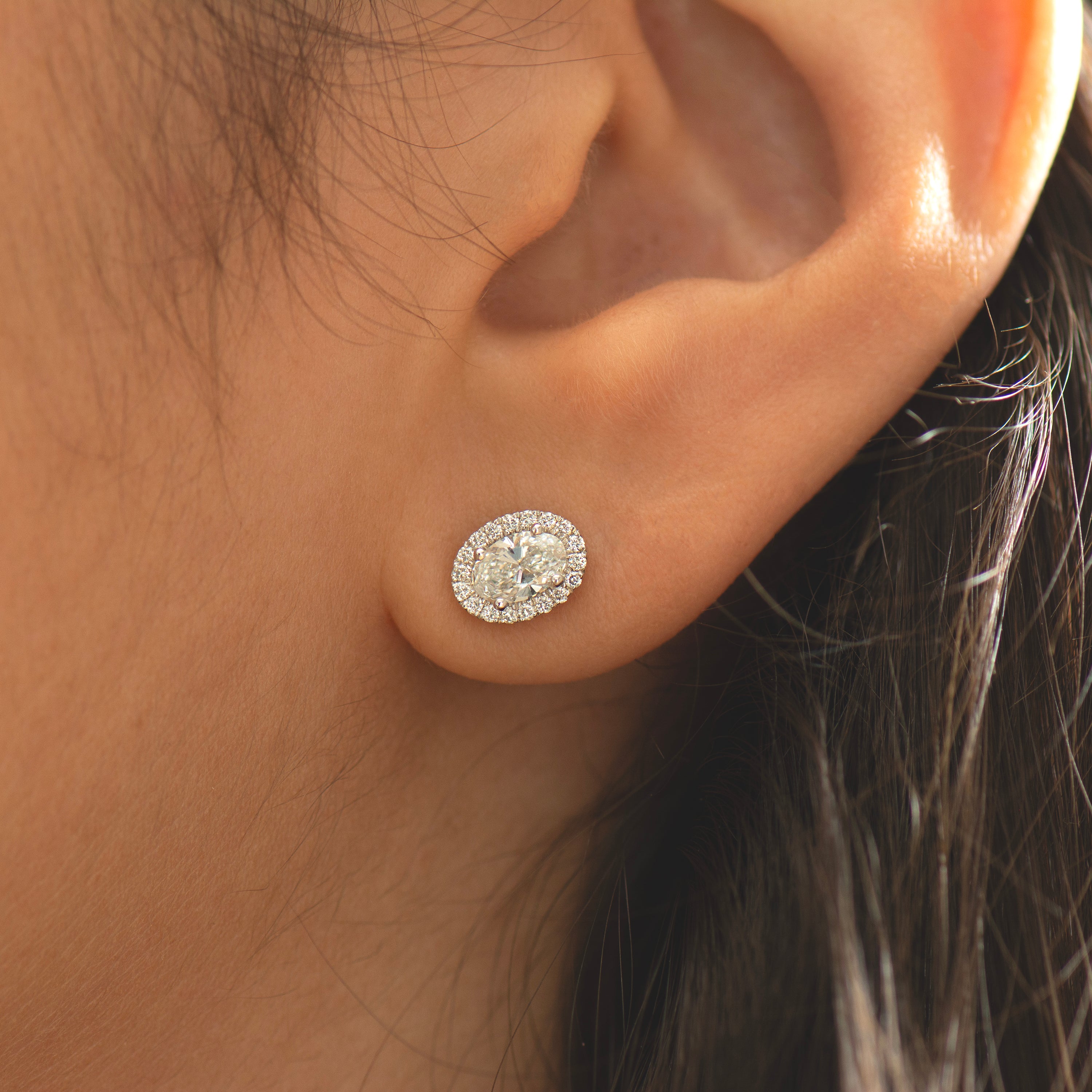 Oval Diamond Halo Earrings