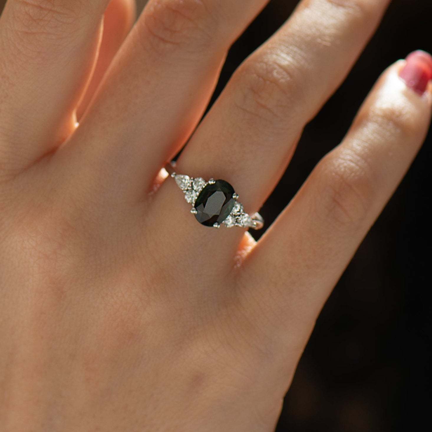 Dark Green Sapphire Ring