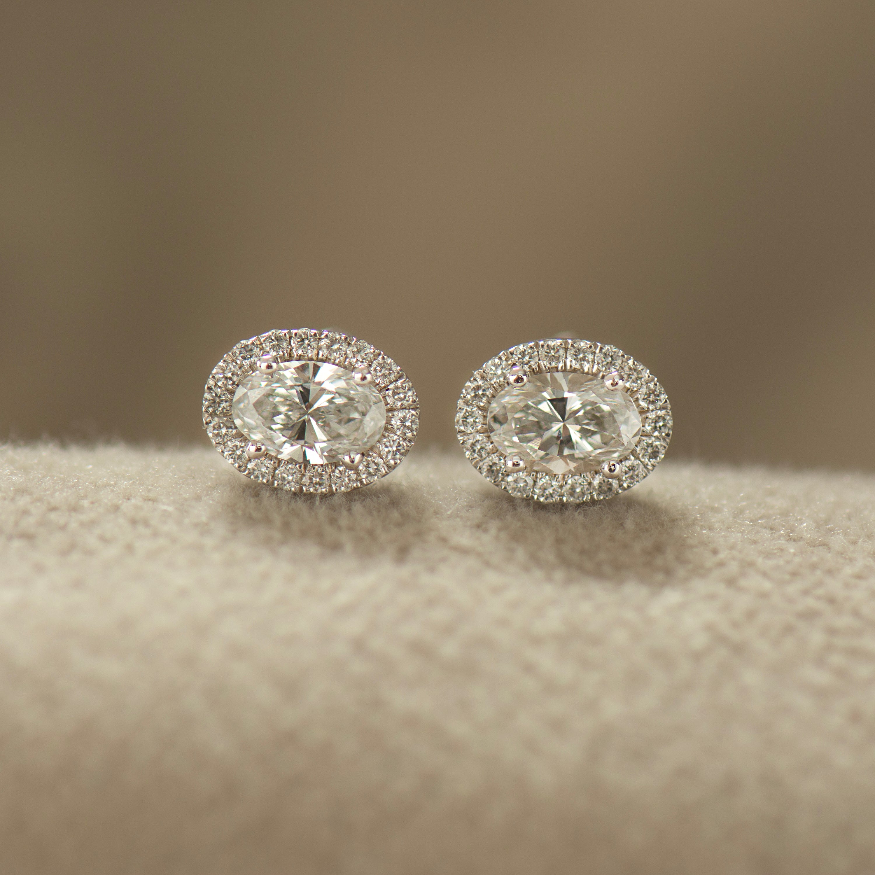 Oval Diamond Halo Earrings