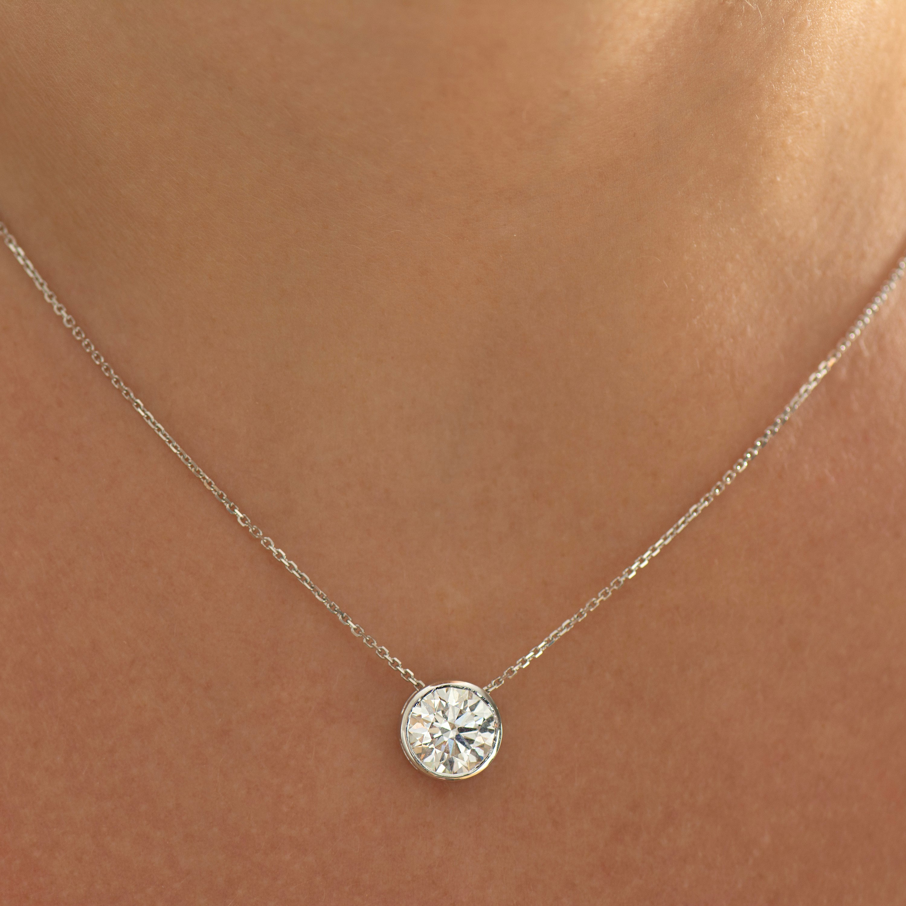 Bezel Lab Diamond Solitaire Necklace