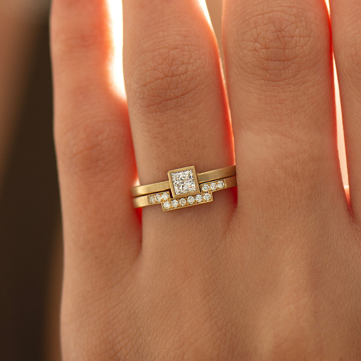 Matte Princess Diamond Set - 14K Yellow Gold