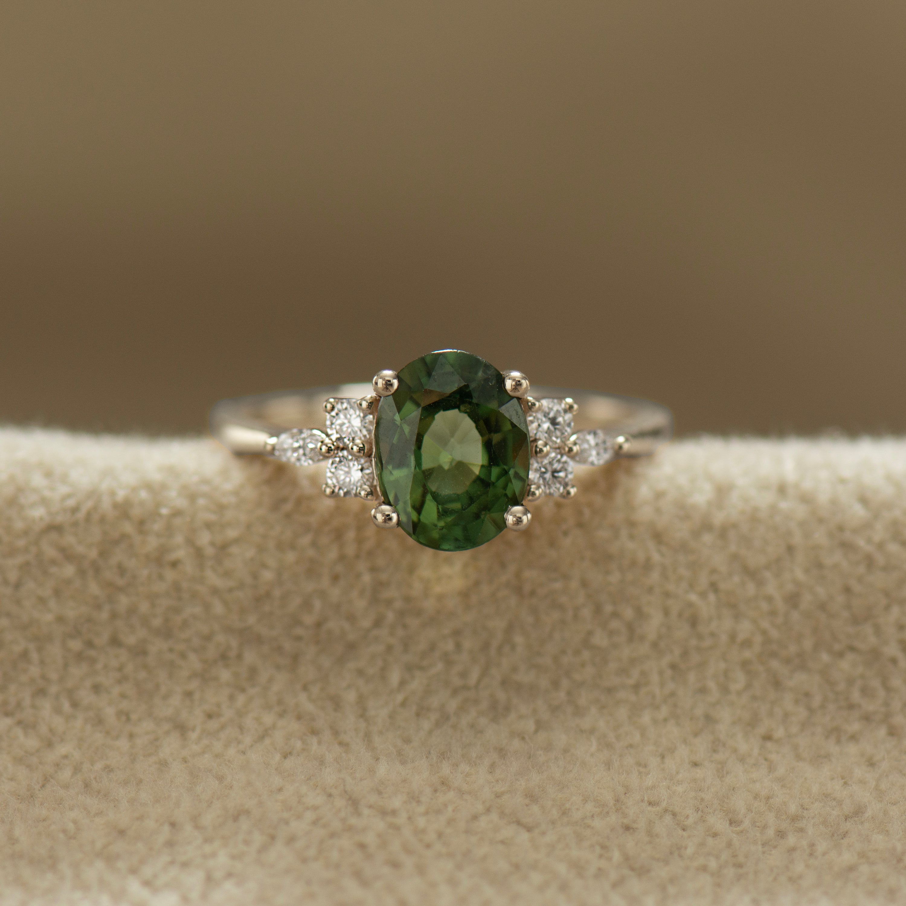 2.0 Carat Lotus Green Sapphire Ring