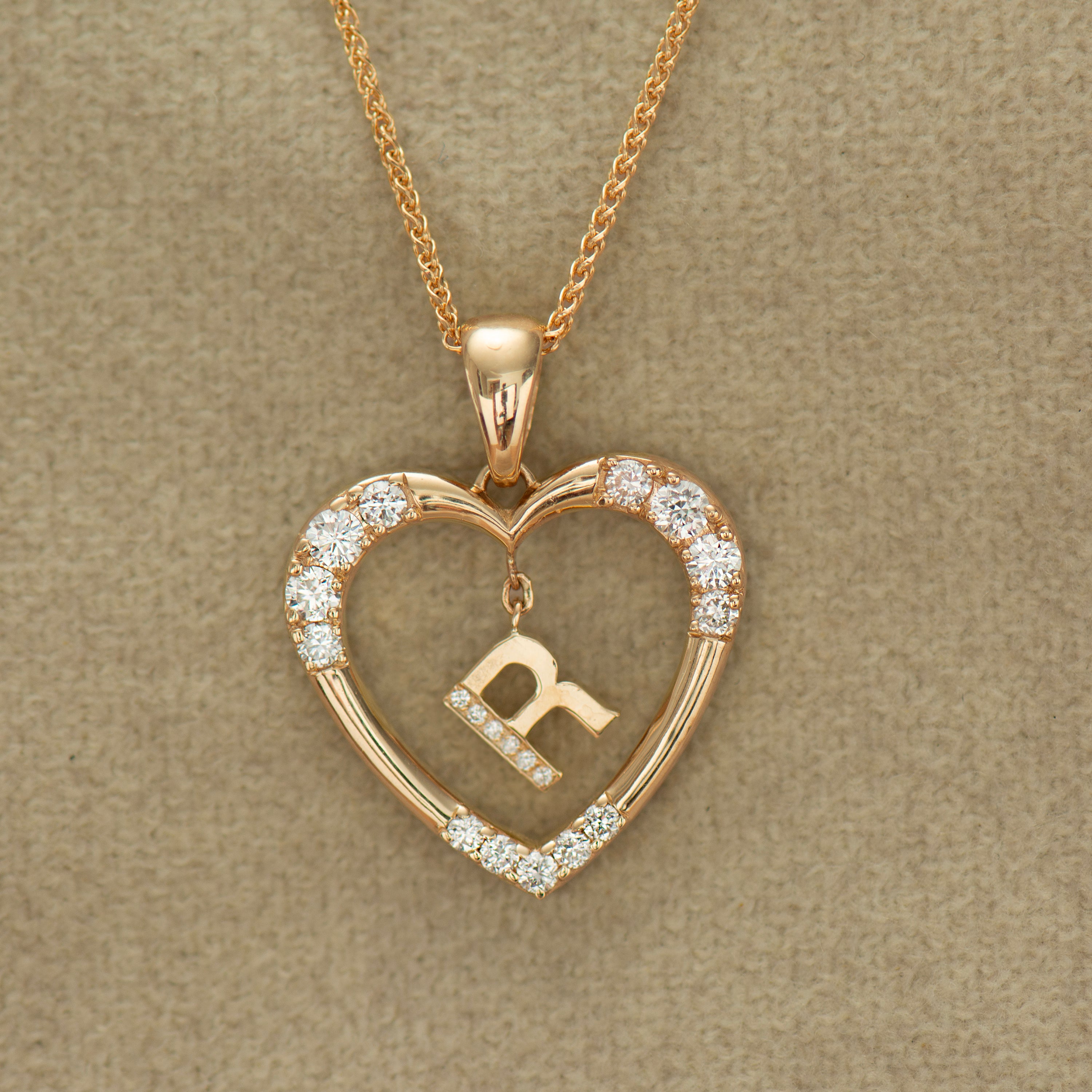 Heart Diamond Pendant With Hanging Initial