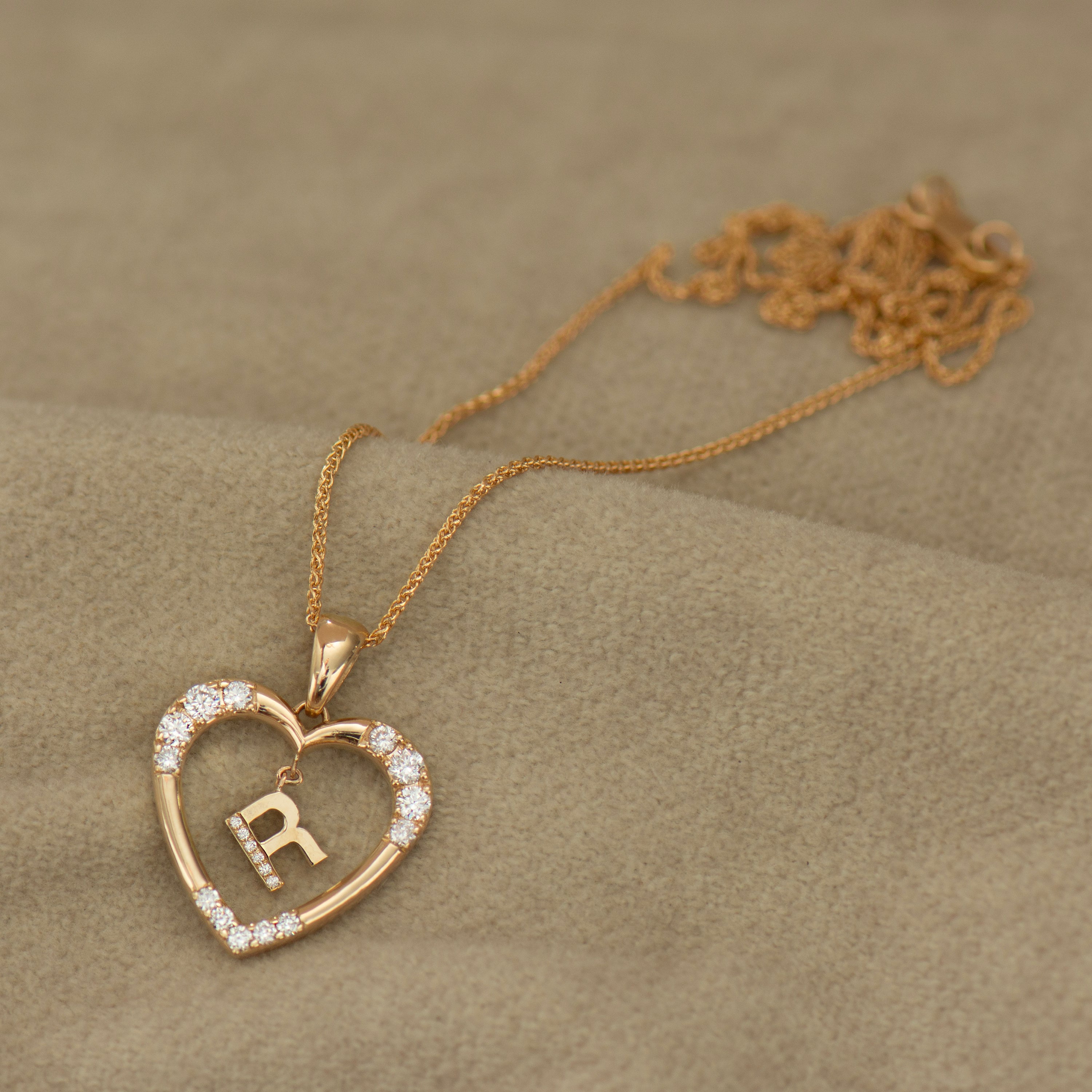 Heart Diamond Pendant With Hanging Initial