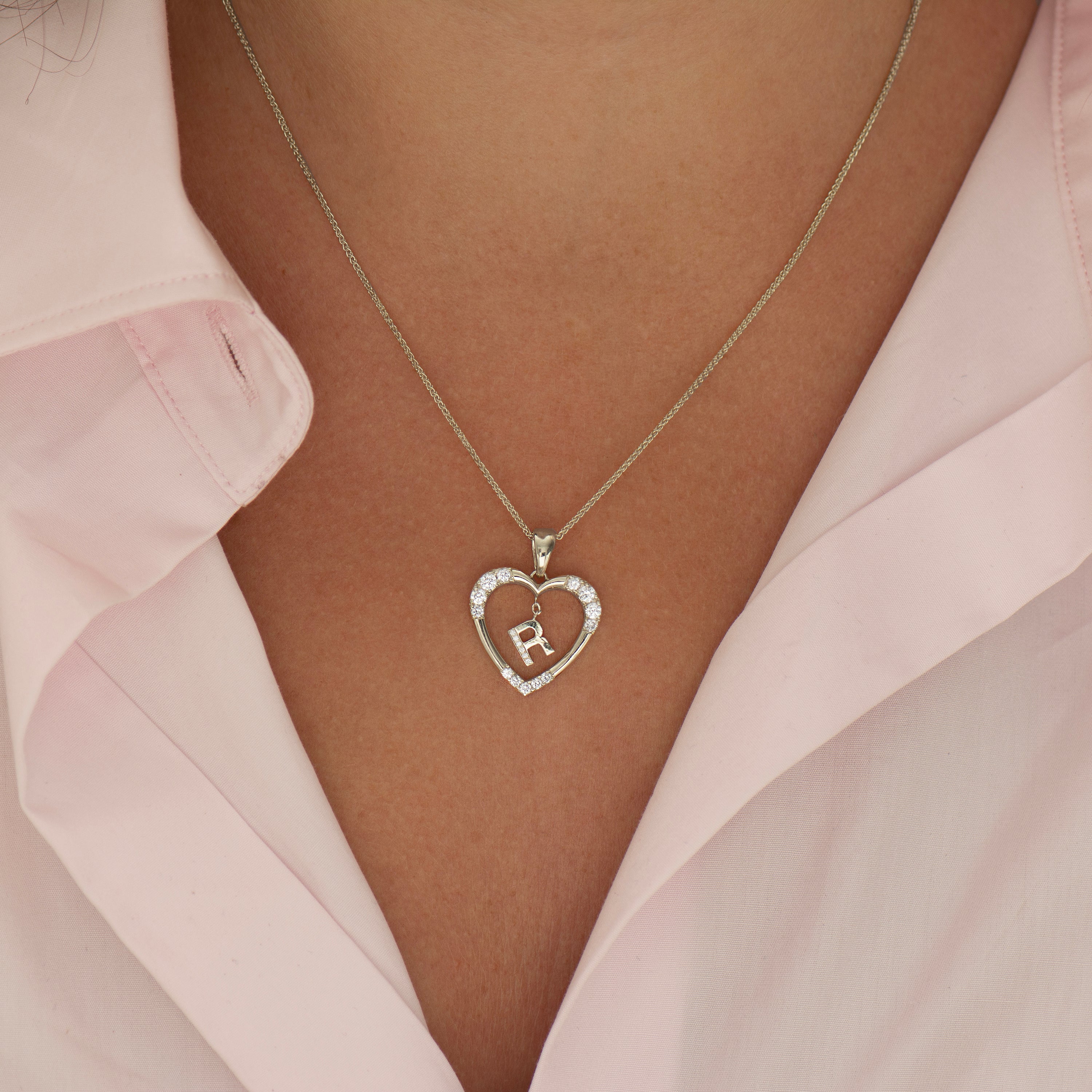 Heart Diamond Pendant With Hanging Initial