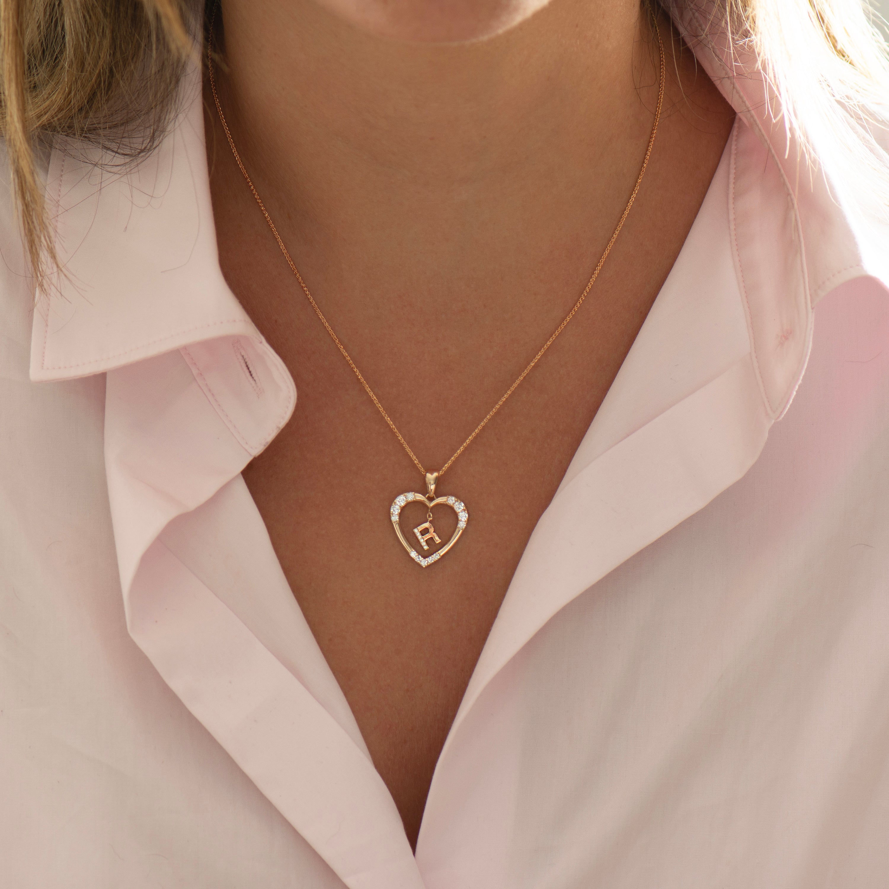 Heart Diamond Pendant With Hanging Initial