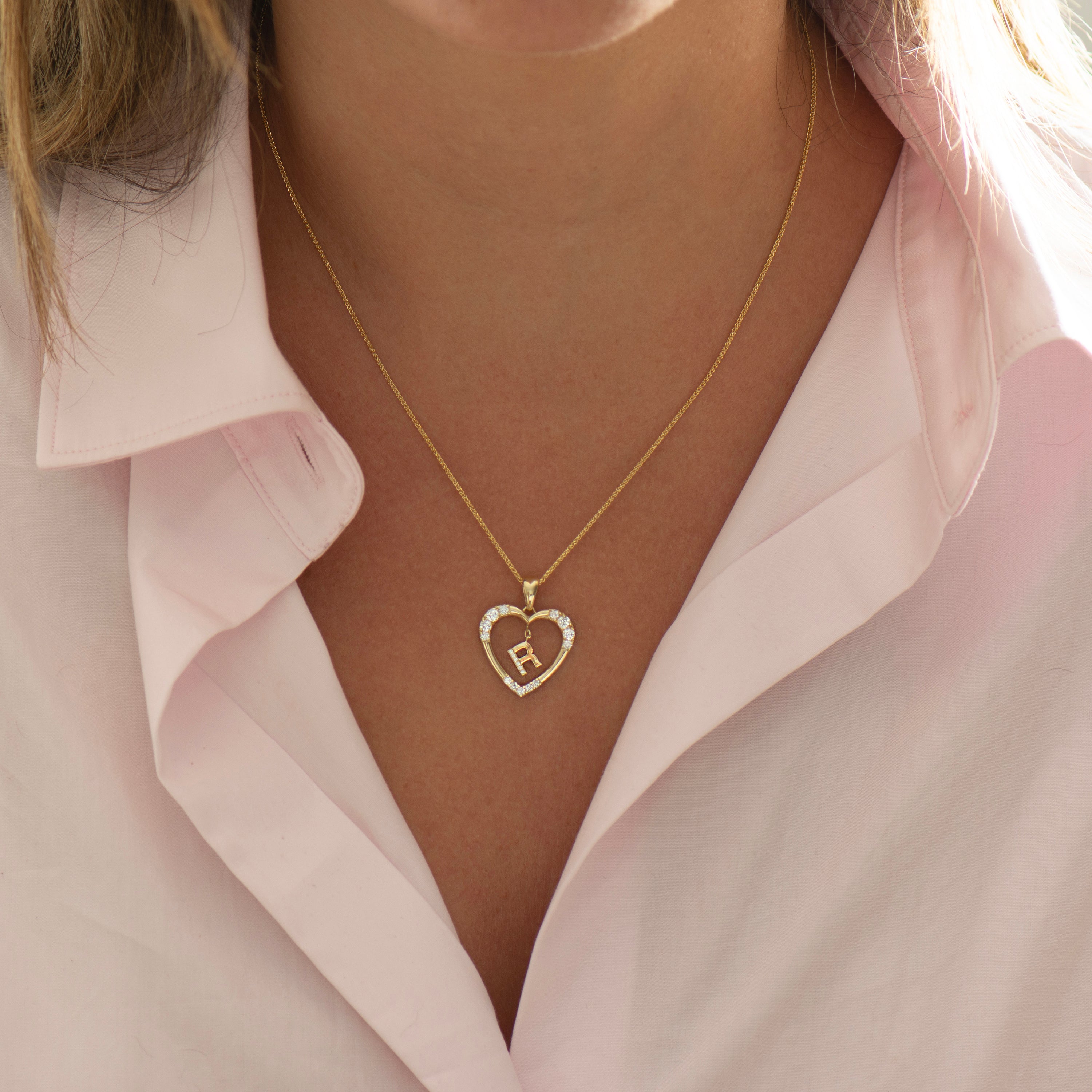 Heart Diamond Pendant With Hanging Initial