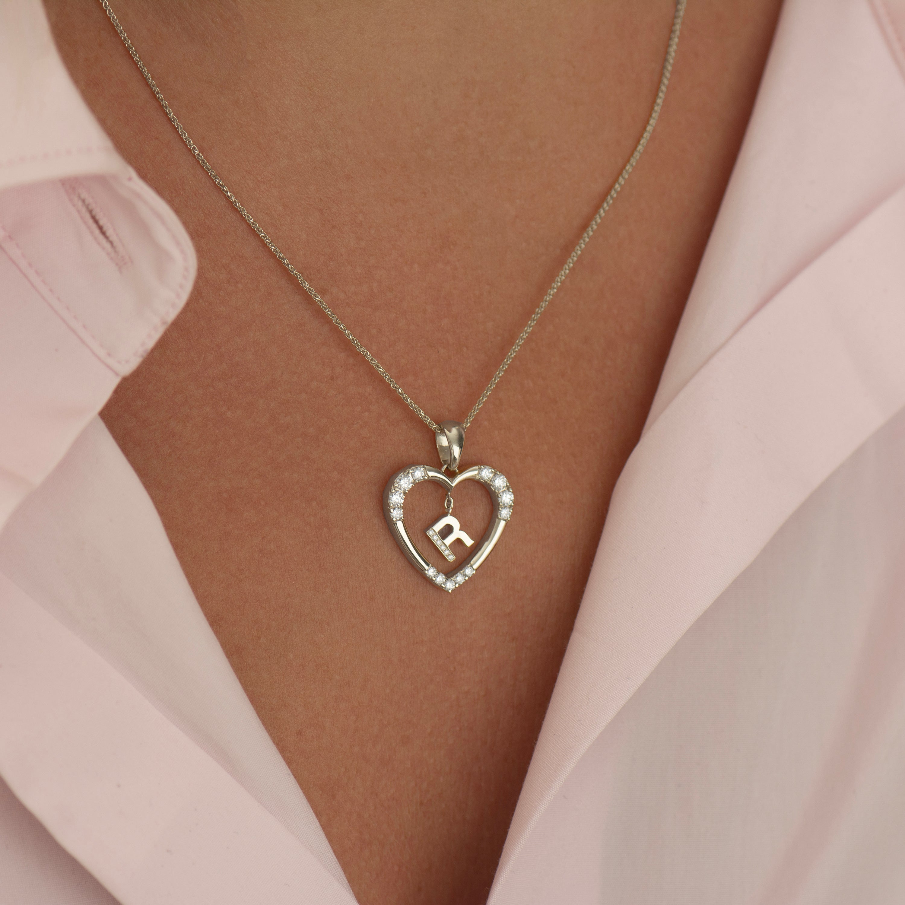 Heart Diamond Pendant With Hanging Initial