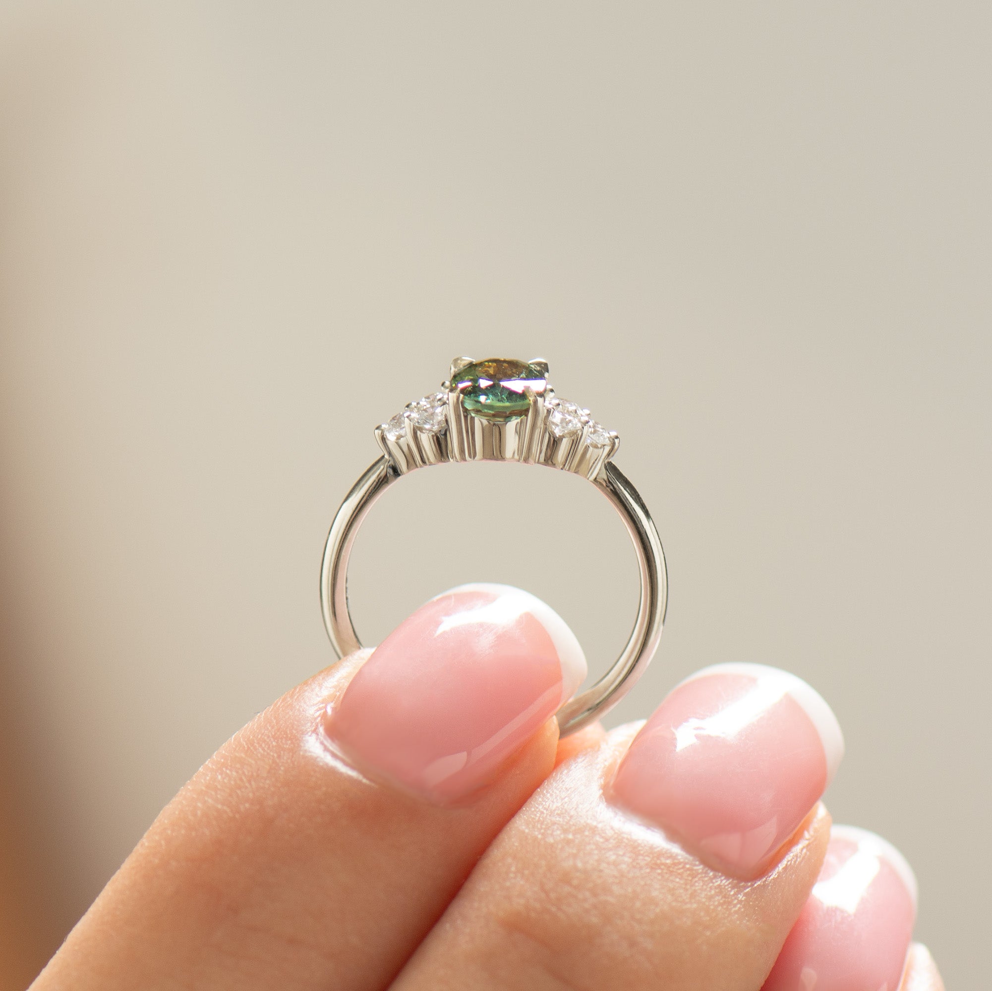 Cluster Green Sapphire Engagement Ring - Round Sides