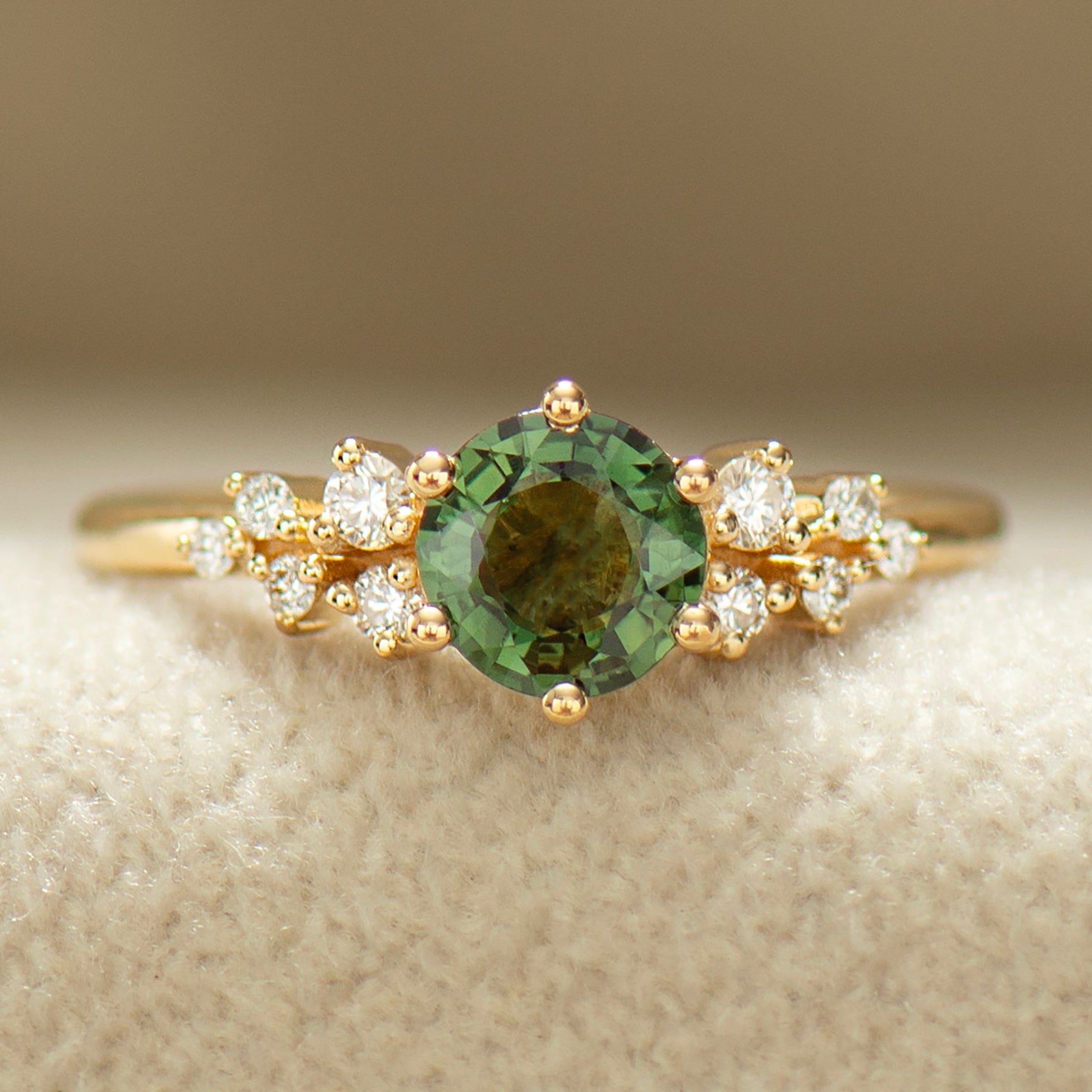 0.91 Carat Bloom Forest Green Cluster Ring - 18K Yellow Gold