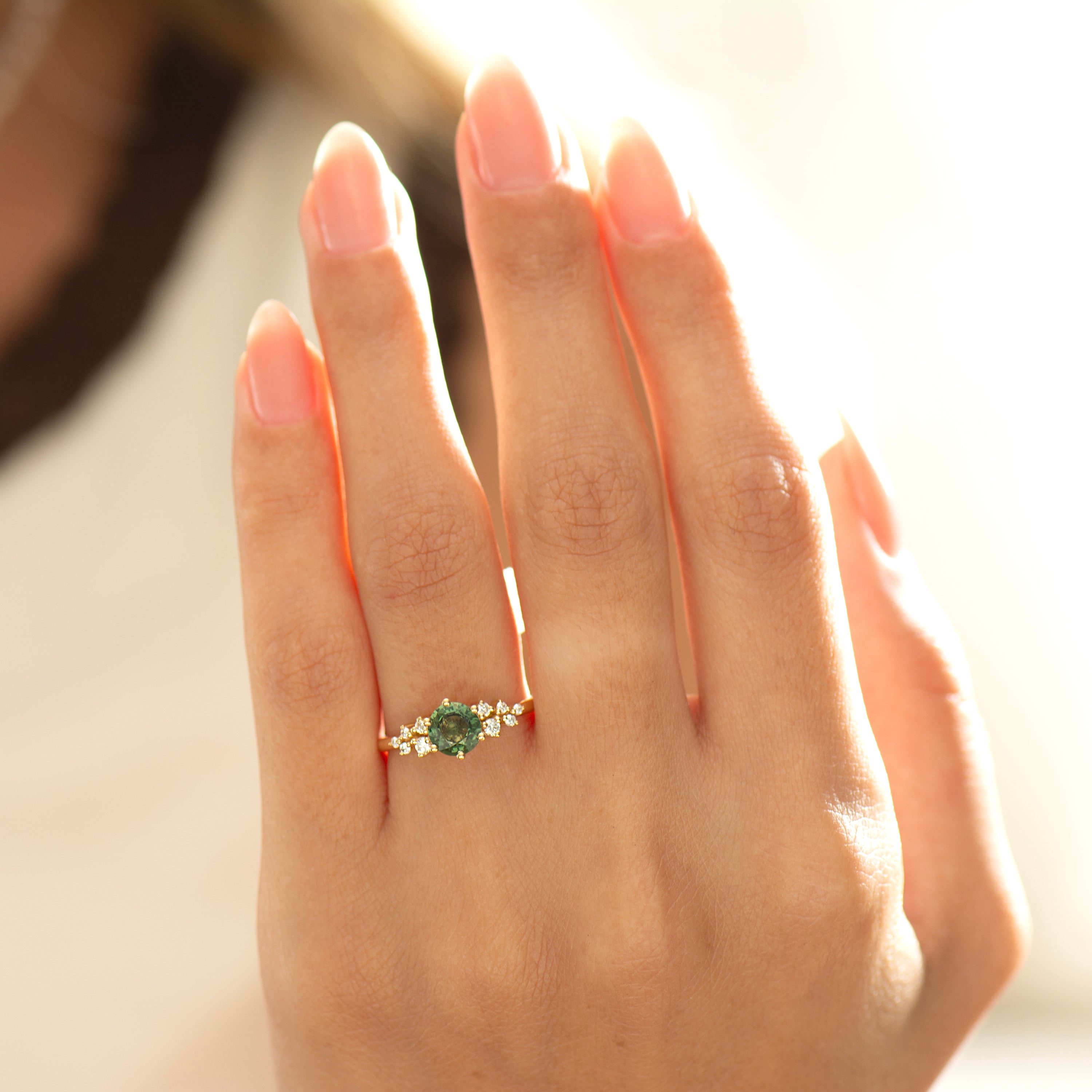 0.91 Carat Bloom Forest Green Cluster Ring - 18K Yellow Gold