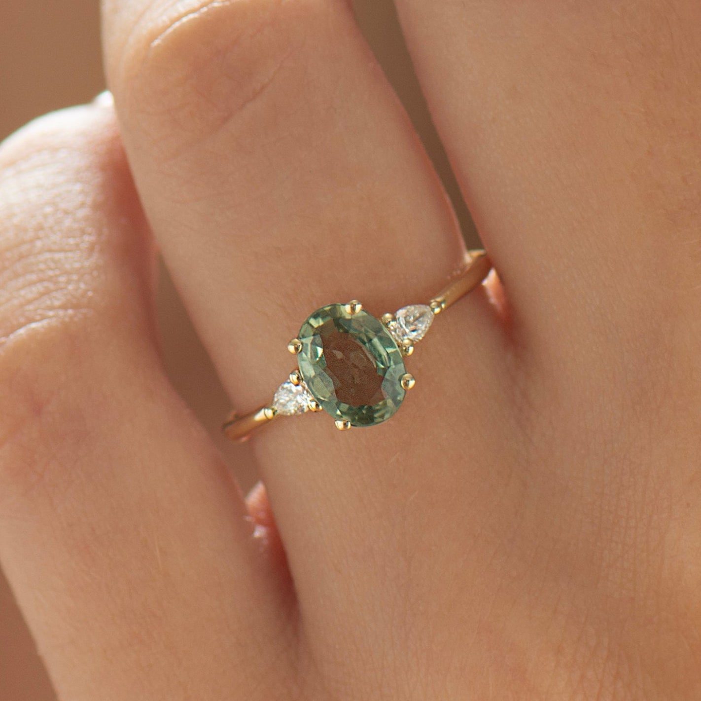 Green Sapphire Engagement Ring - Large Oval