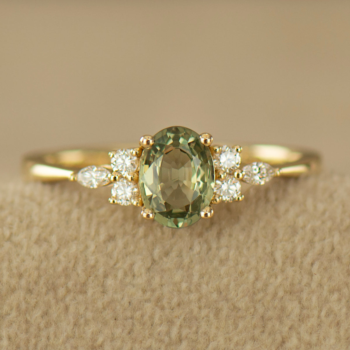 Lotus Green Sapphire Engagement Ring