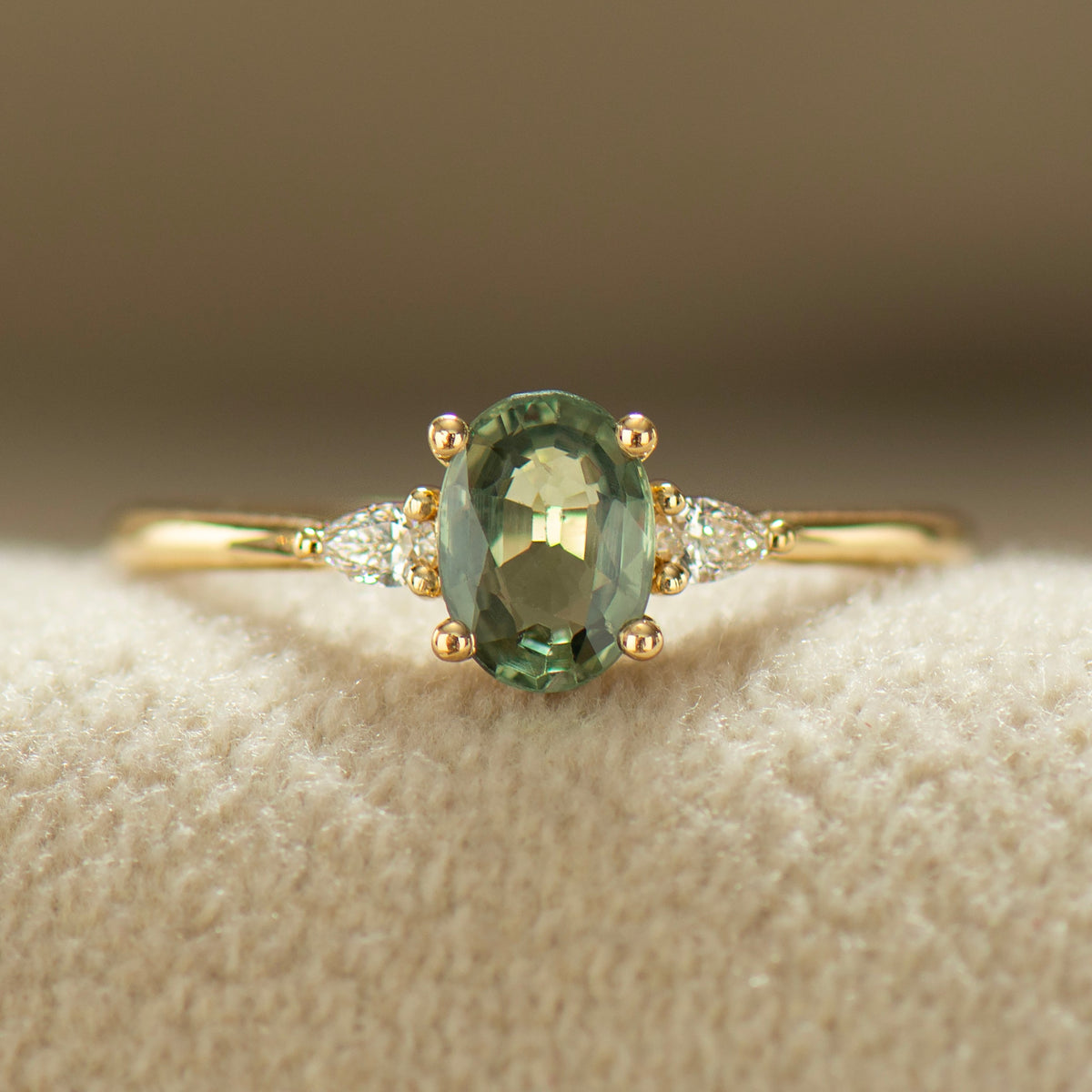 Green Sapphire Engagement Ring - Oval
