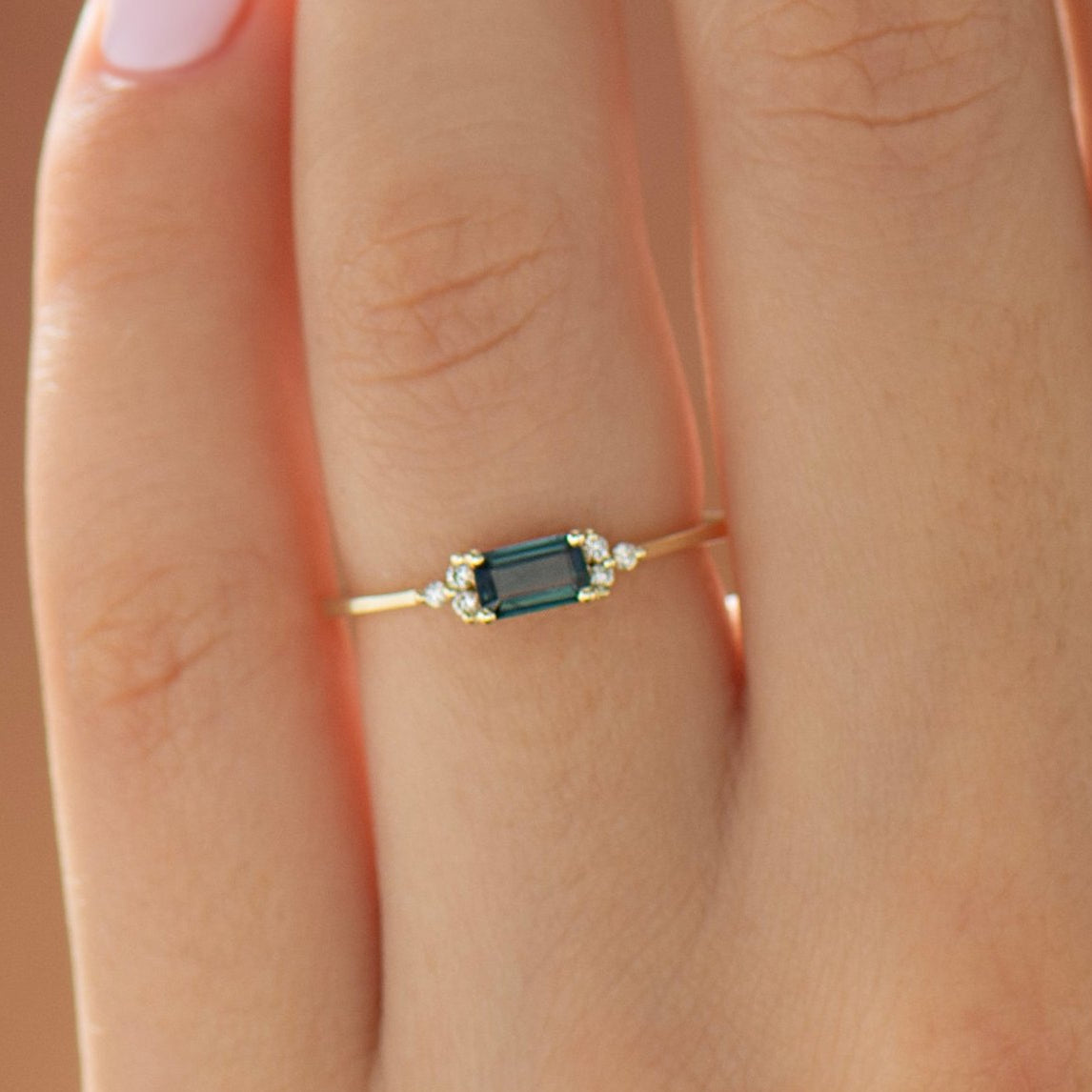 Denim Blue Sapphire Engagement Ring