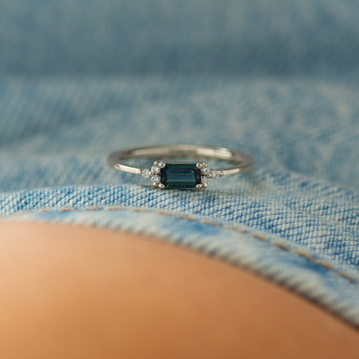 Denim Blue Sapphire Engagement Ring