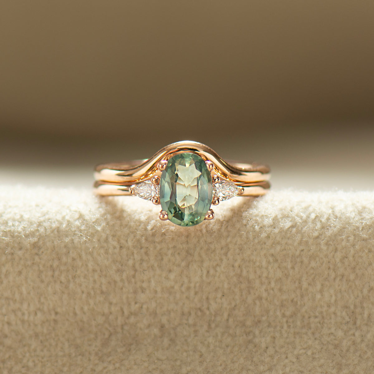 Aqua Sapphire Ring Set - Plain