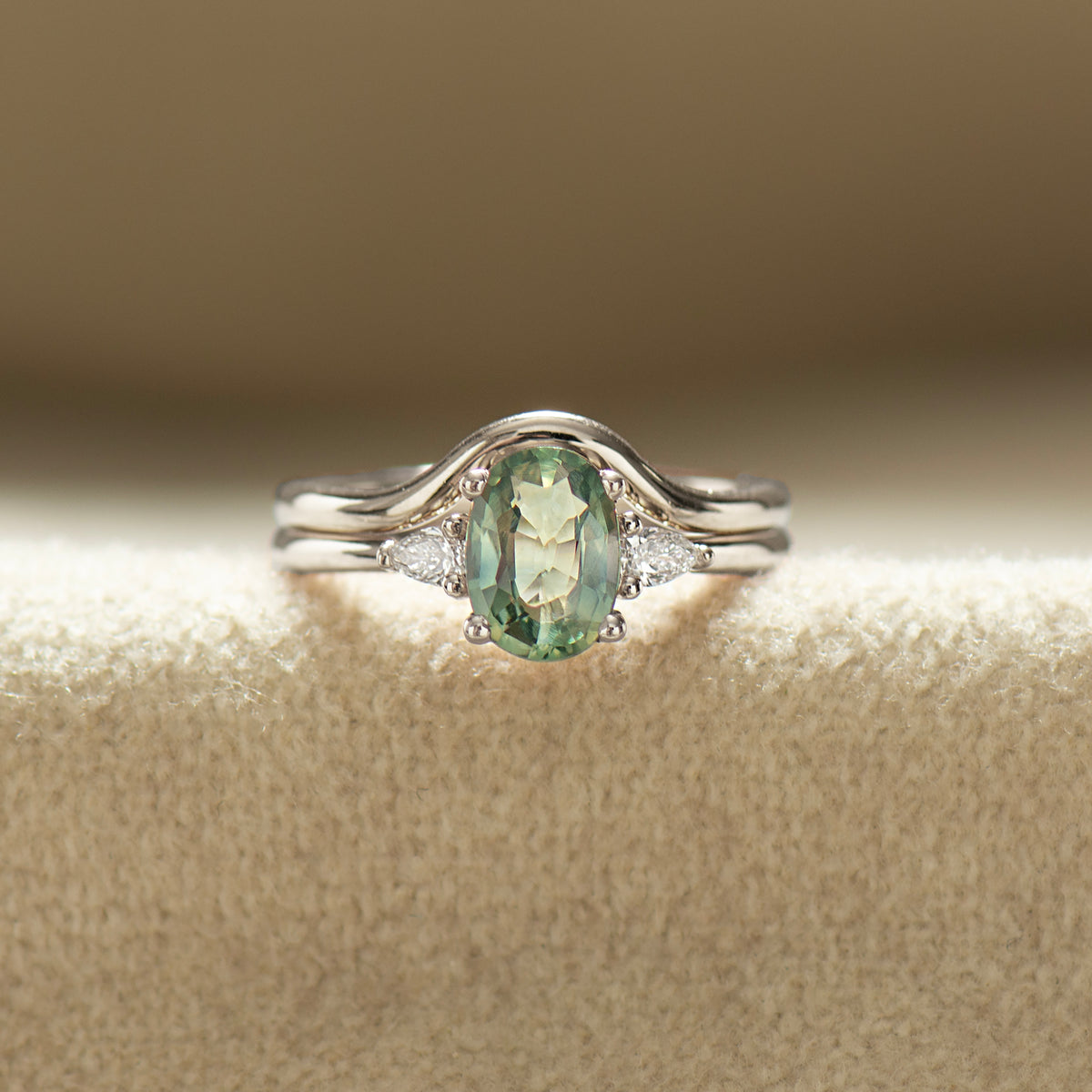 Aqua Sapphire Ring Set - Plain