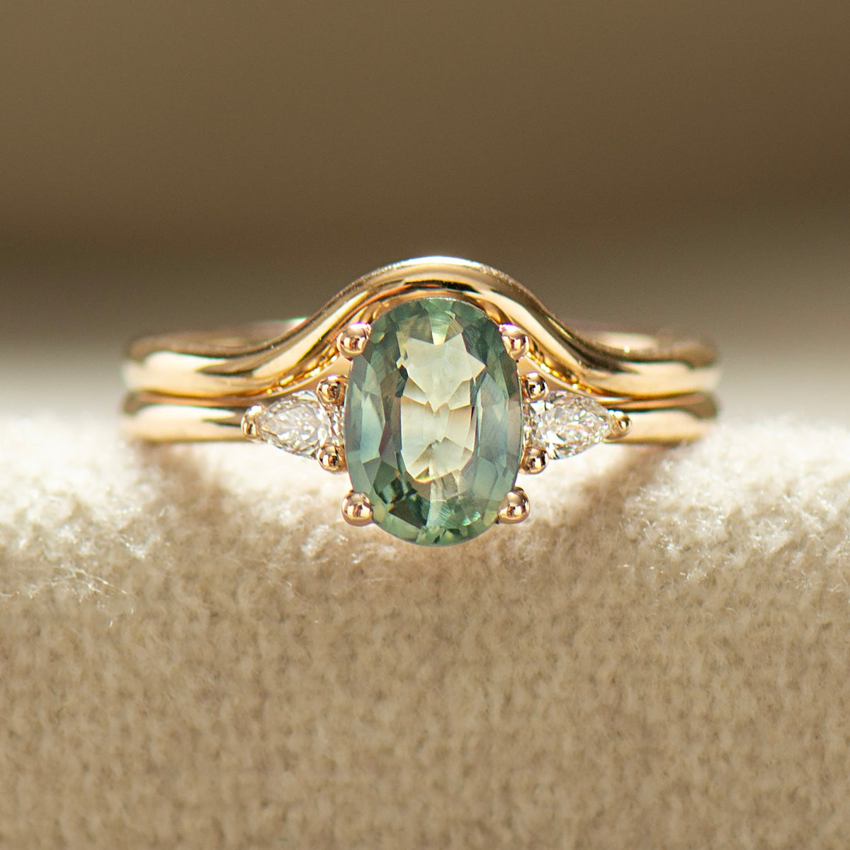 Aqua Sapphire Ring Set - Plain