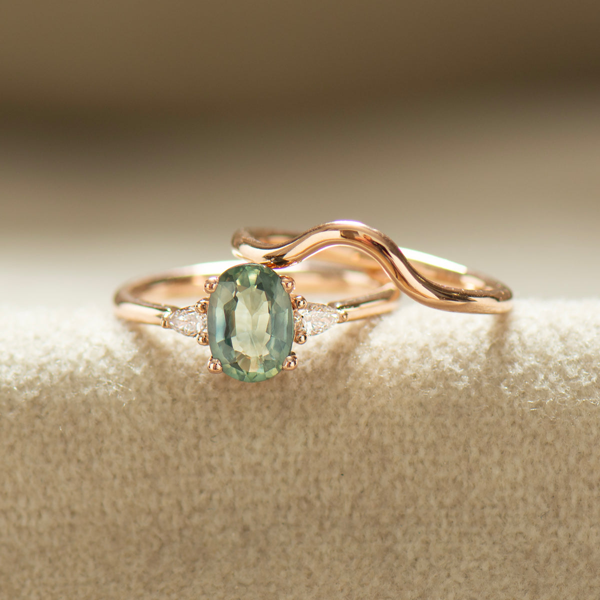 Aqua Sapphire Ring Set - Plain