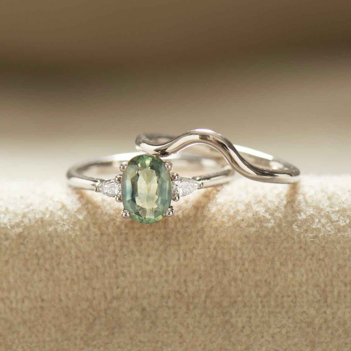 Aqua Sapphire Ring Set - Plain