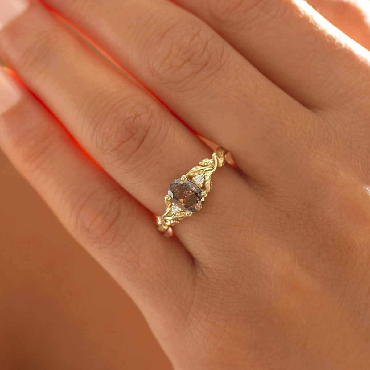 Brown Diamond Leaf Ring