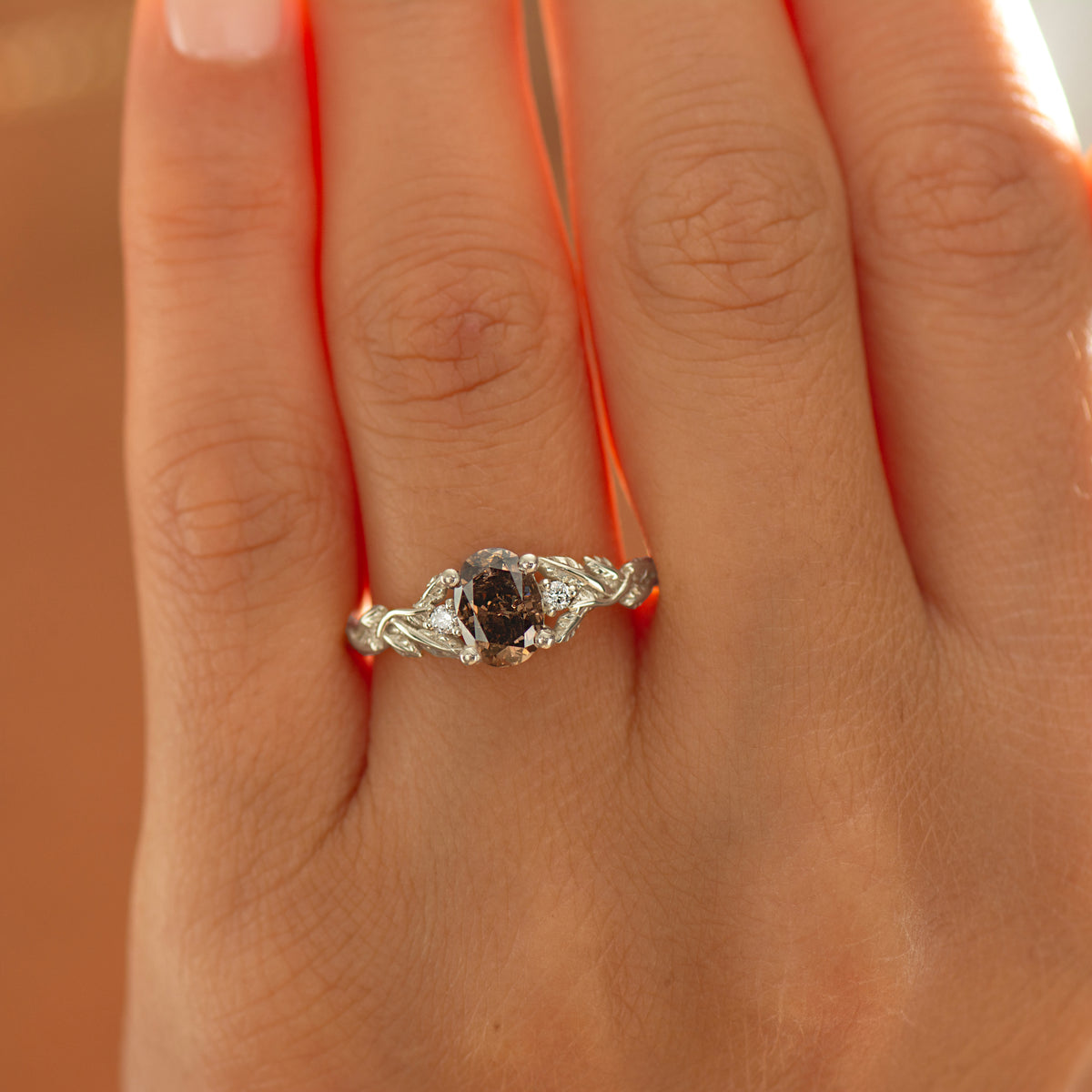 Brown Diamond Leaf Ring