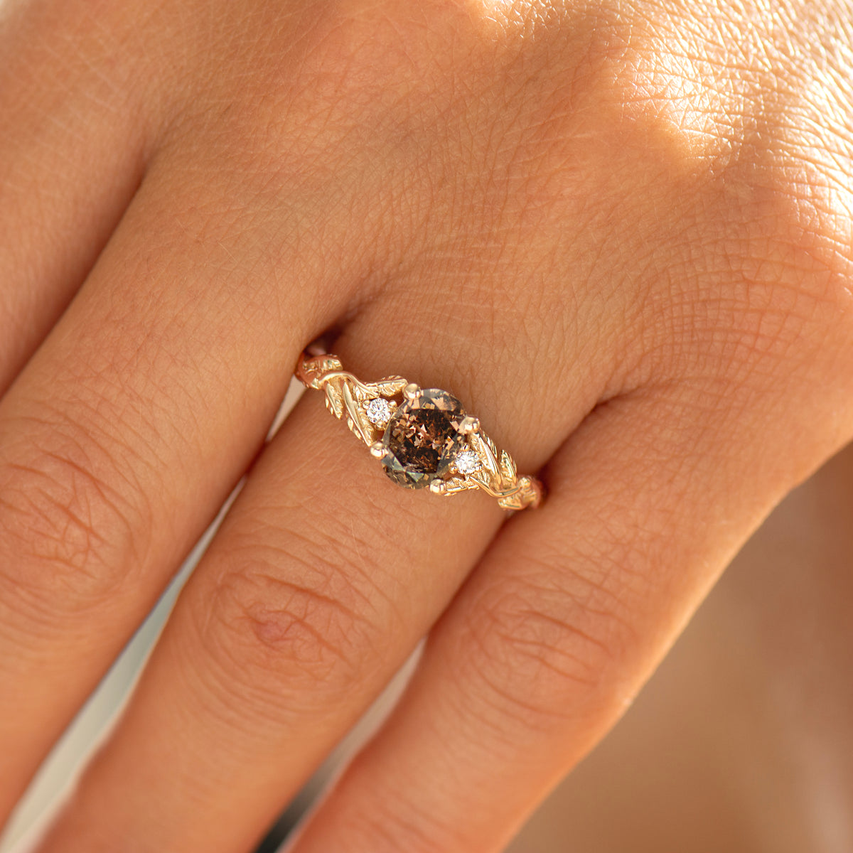 Brown Diamond Leaf Ring