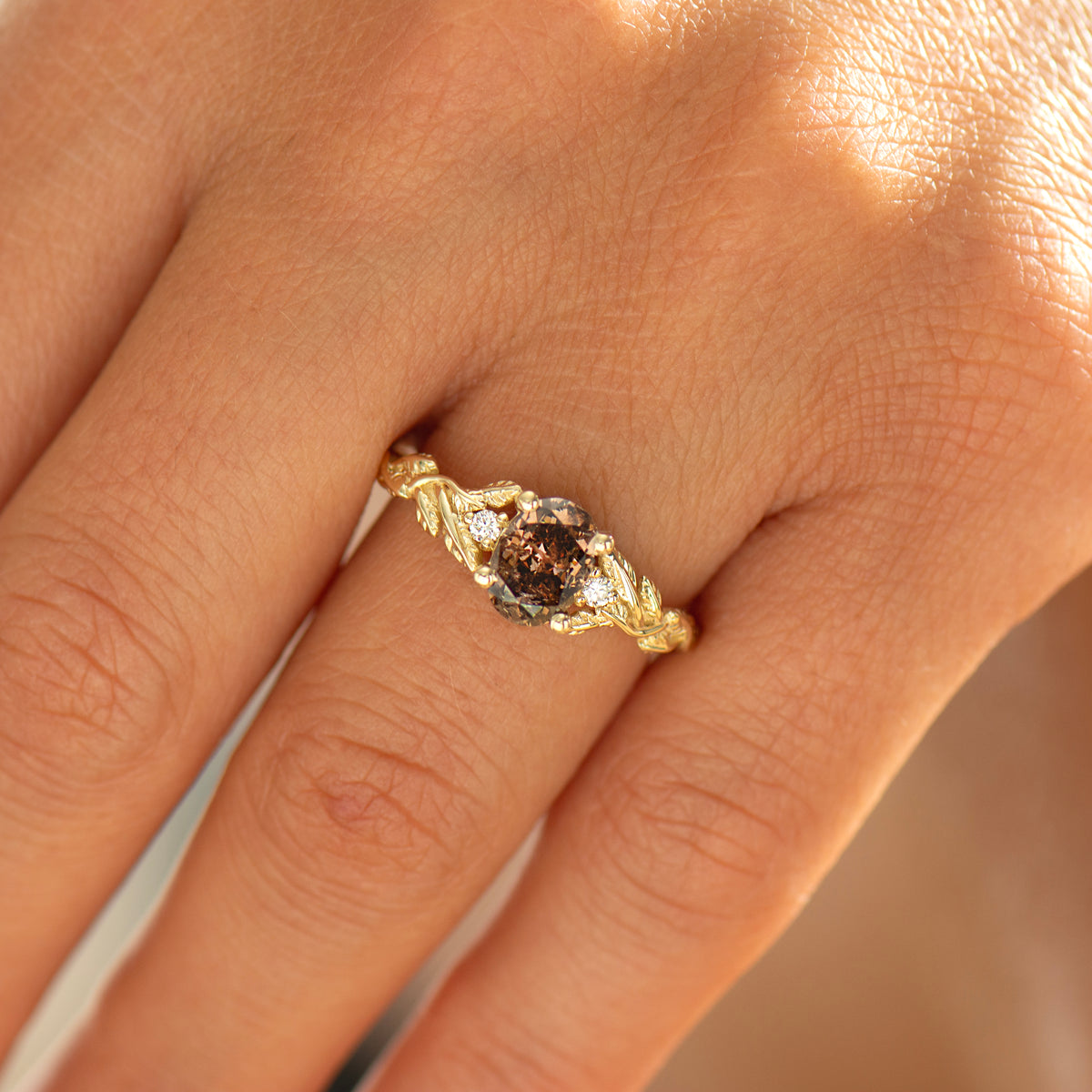 Brown Diamond Leaf Ring