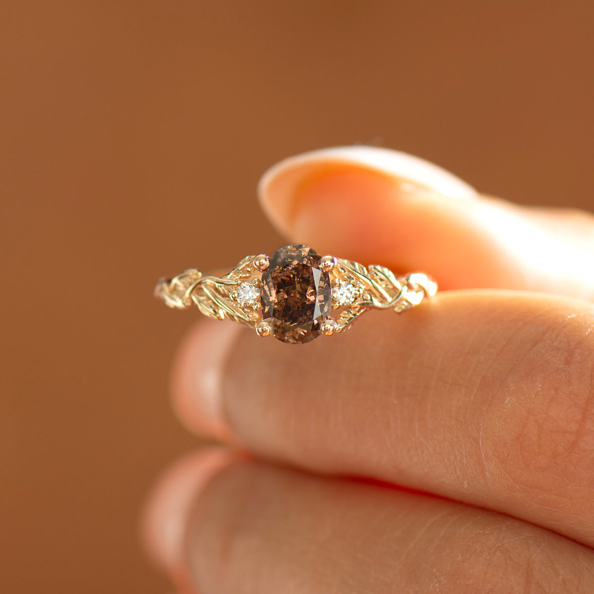 Brown Diamond Leaf Ring