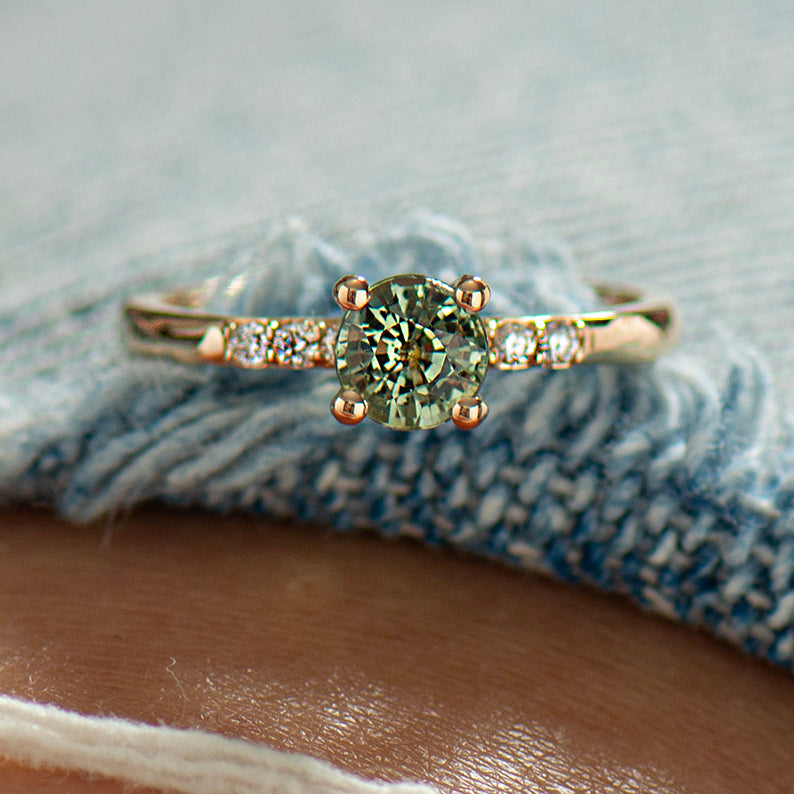 Delicate Green Sapphire Engagement Ring