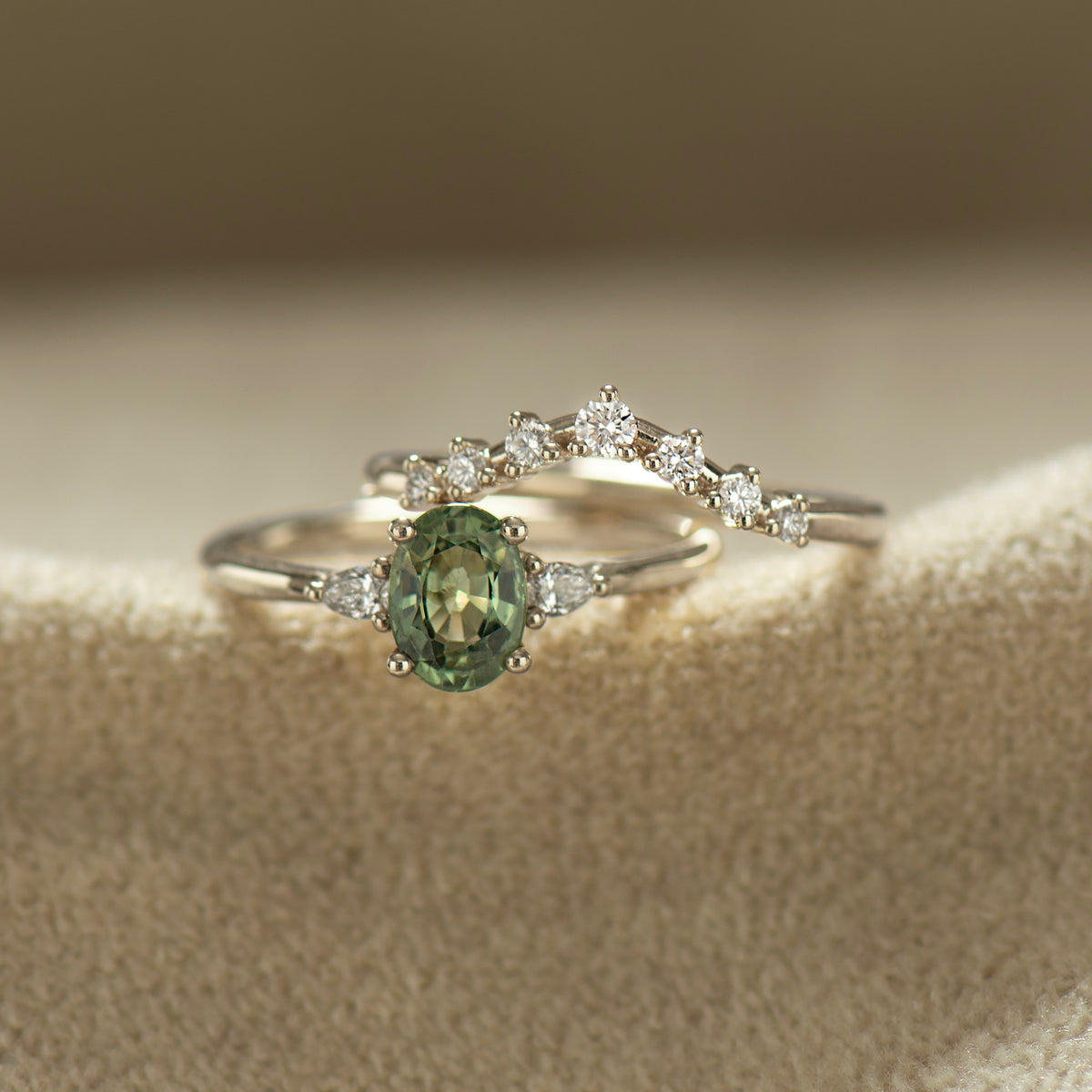Oval Green Sapphire Ring Set