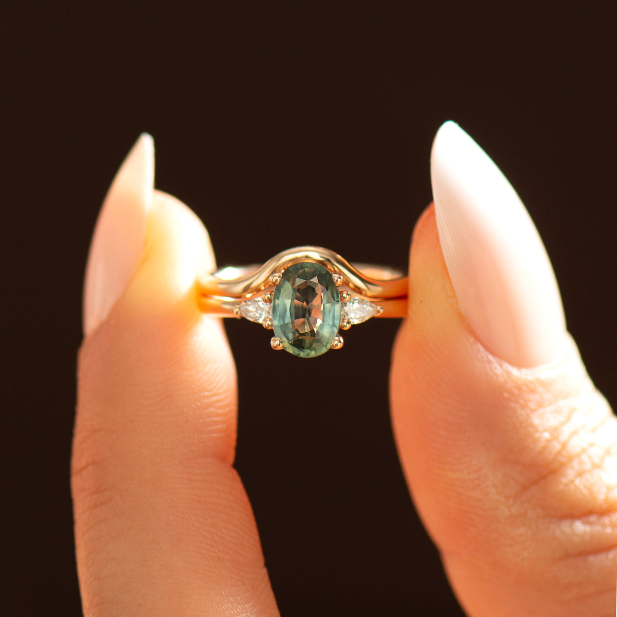 Aqua Sapphire Ring Set - Plain