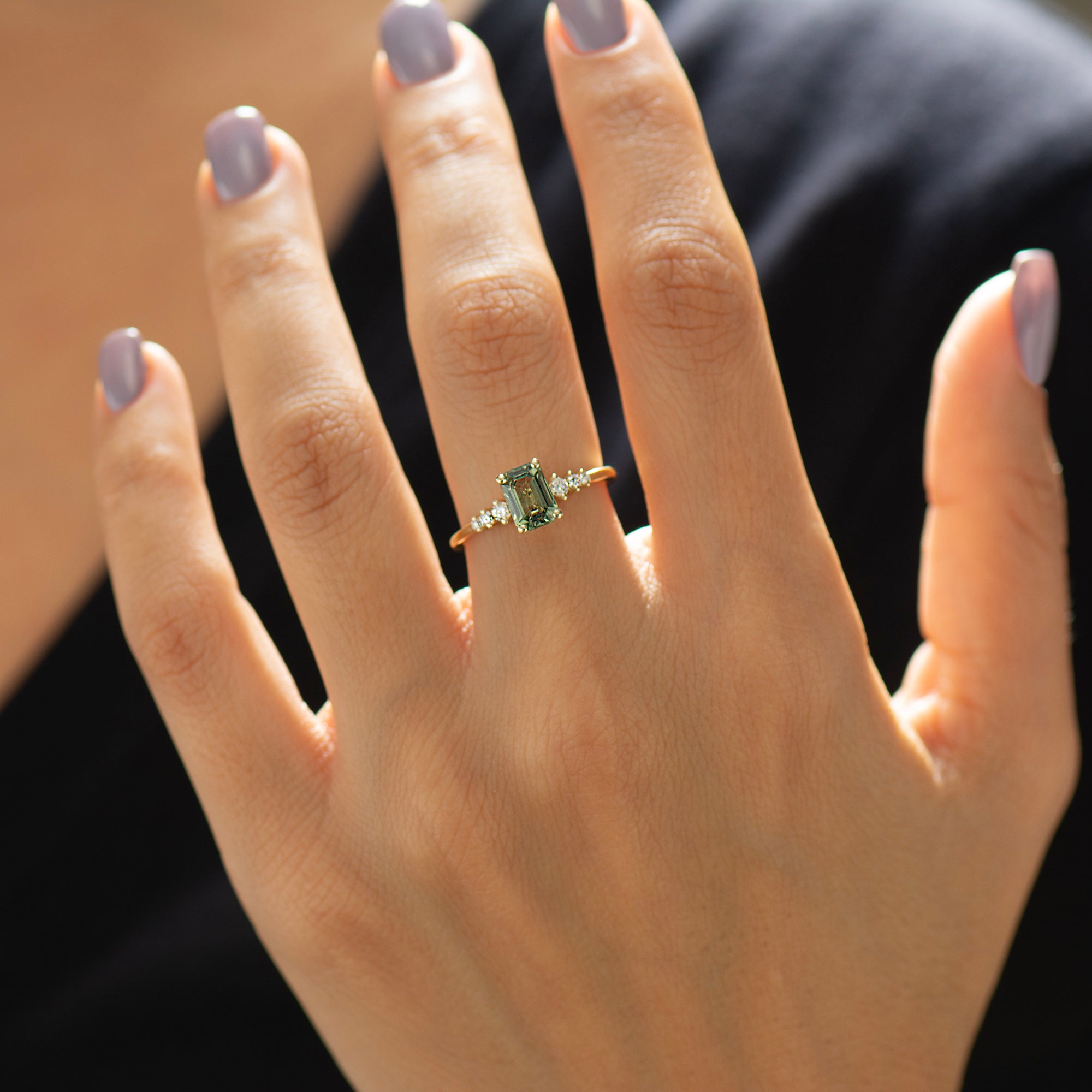 Emerald Cut Green Sapphire Engagement Ring