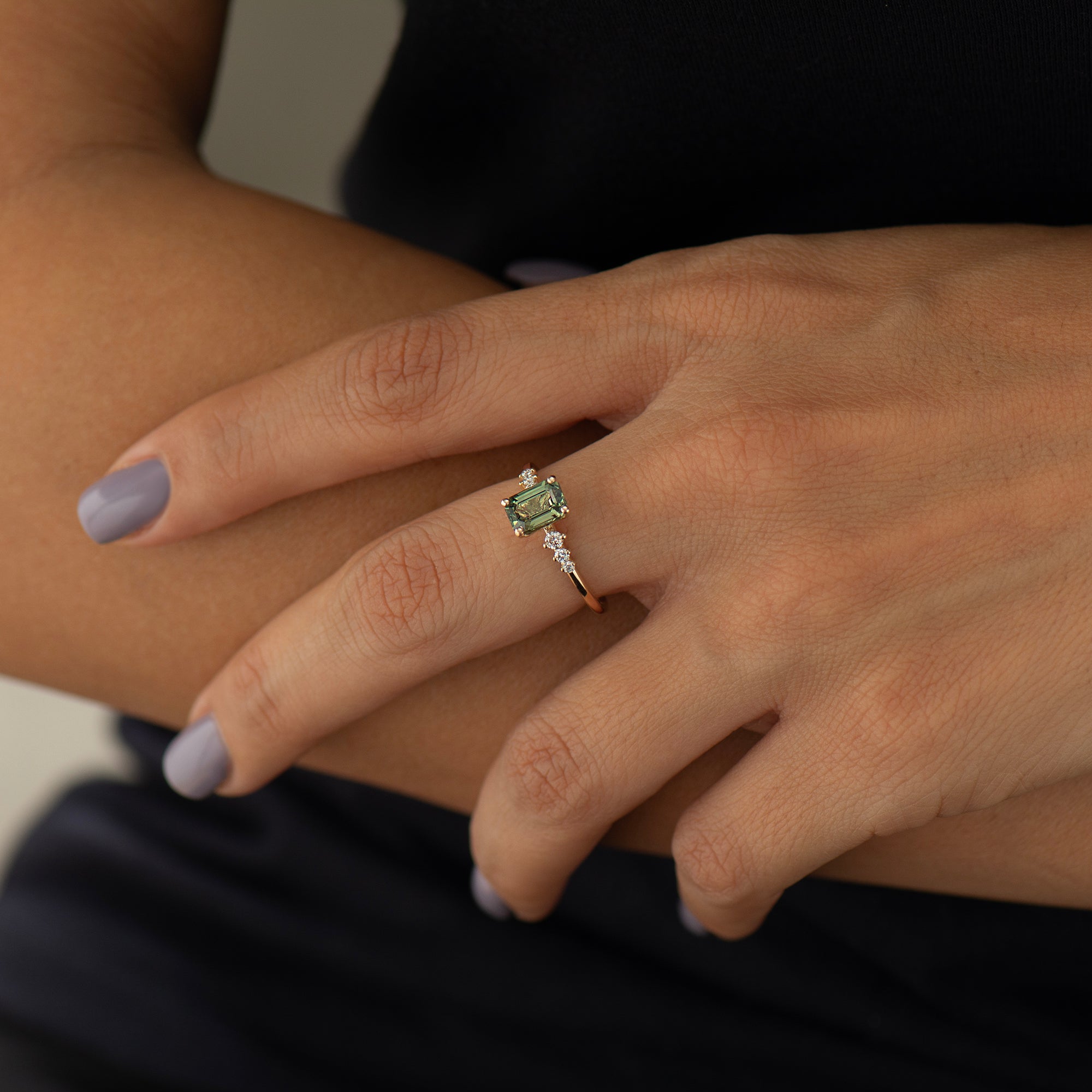 Emerald Cut Green Sapphire Engagement Ring