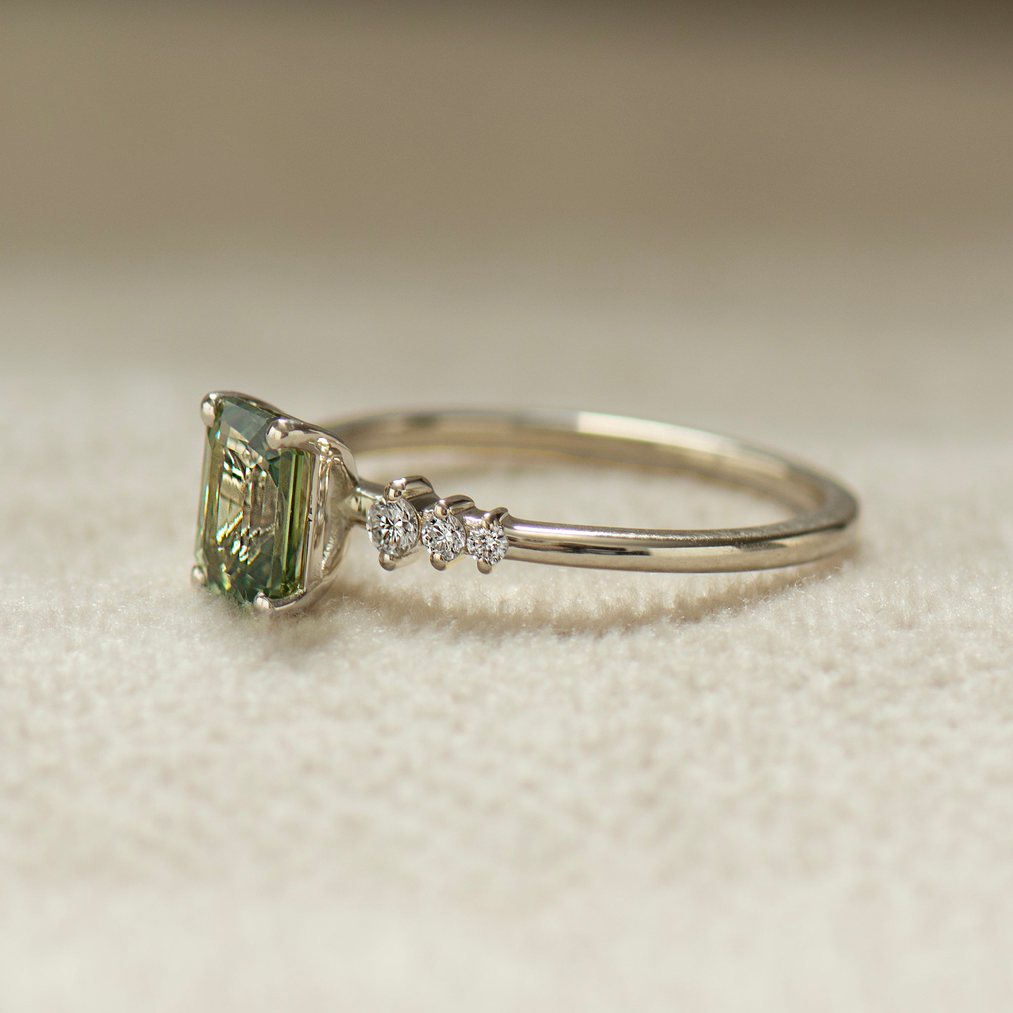 Emerald Cut Green Sapphire Engagement Ring