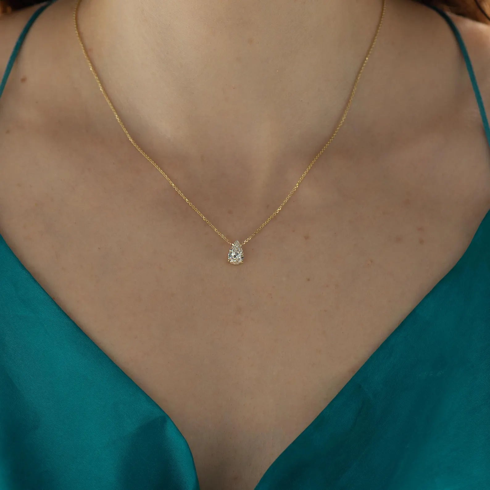 Solitaire Pear Diamond Necklace