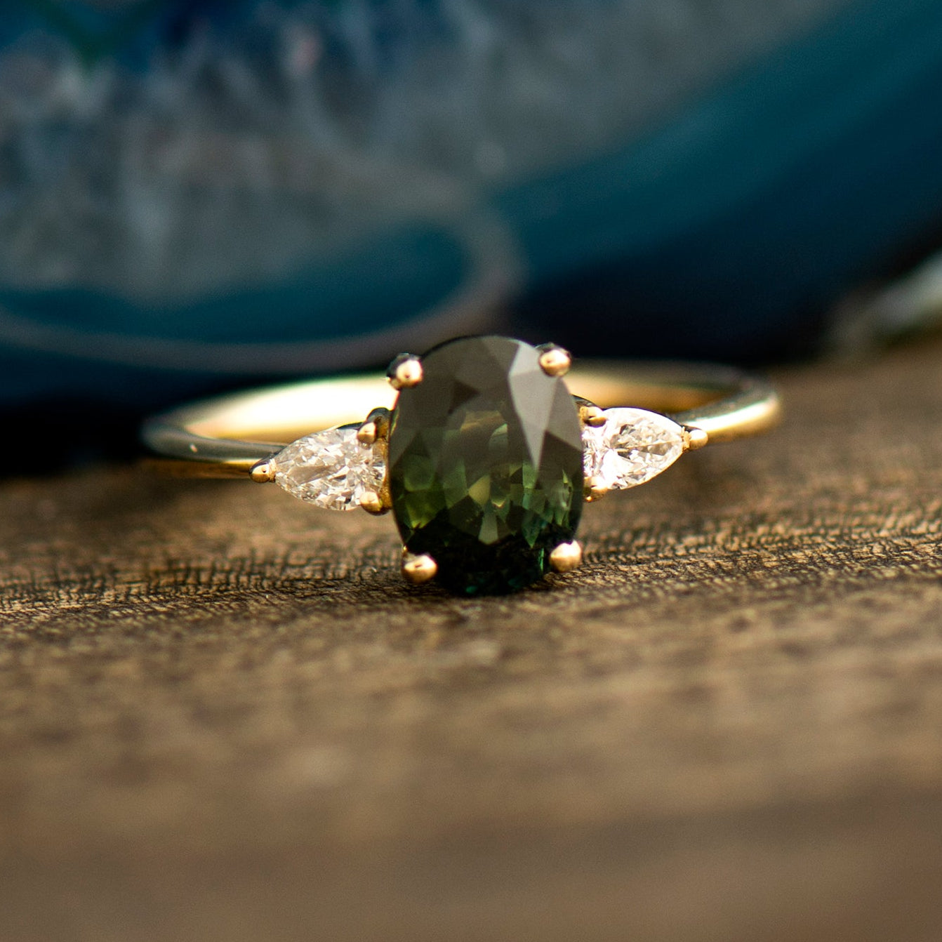 Teal Sapphire Engagement Ring
