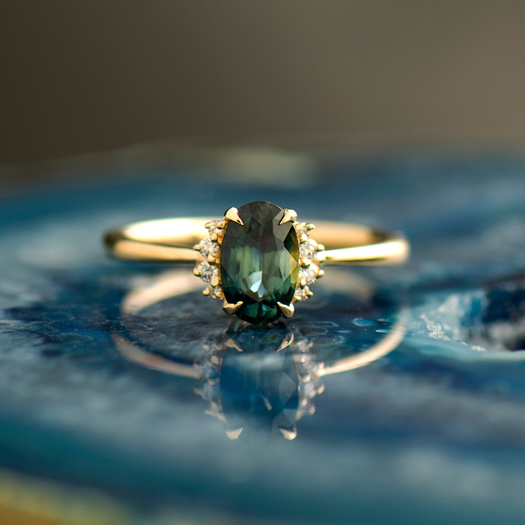 Teal Sapphire Engagement Ring