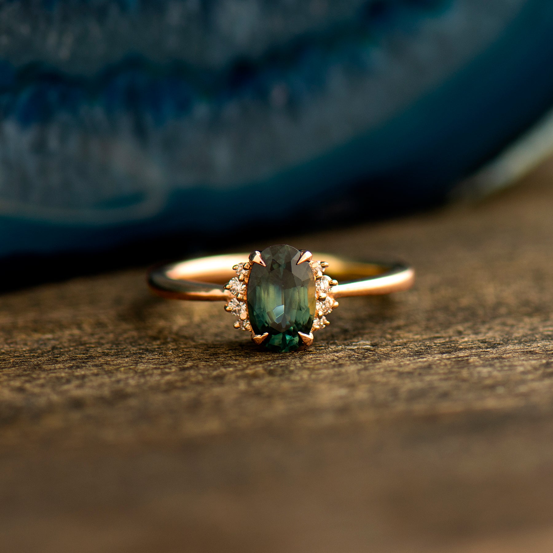 Teal Sapphire Engagement Ring