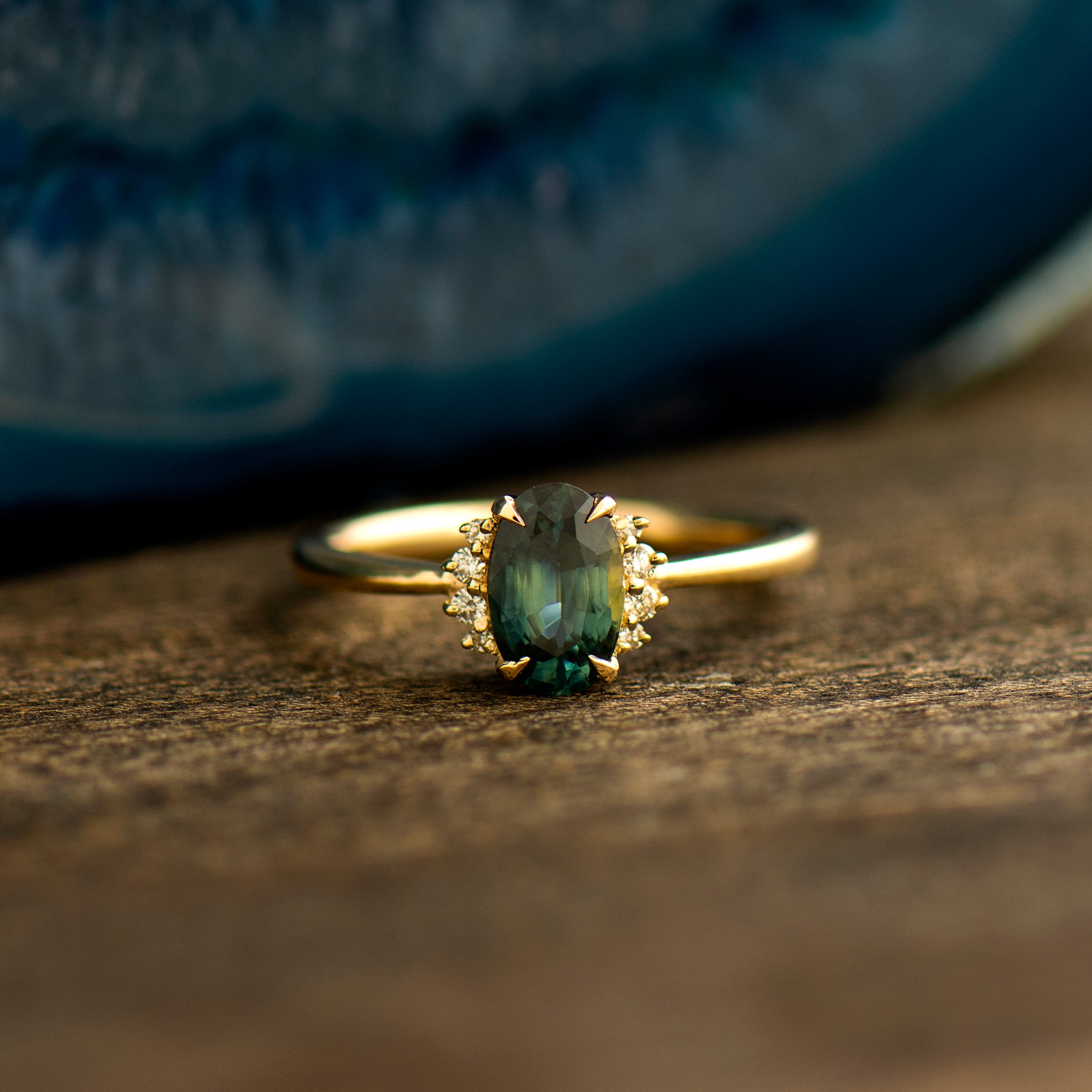 Teal Sapphire Engagement Ring