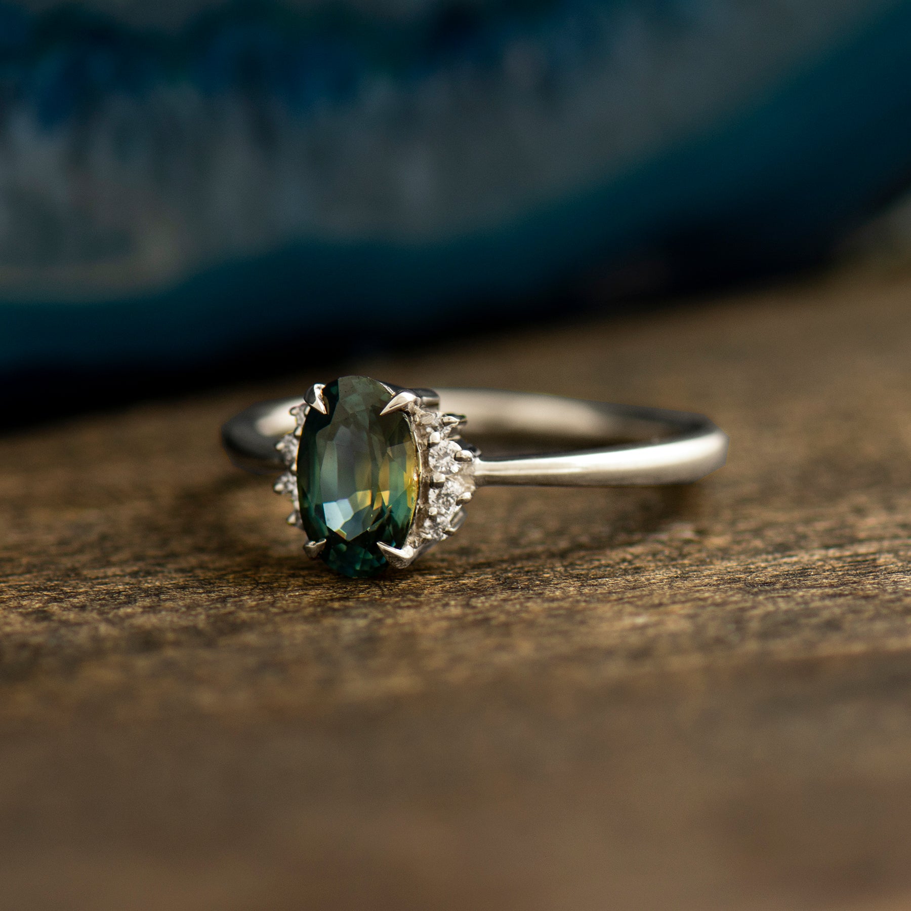 Teal Sapphire Engagement Ring